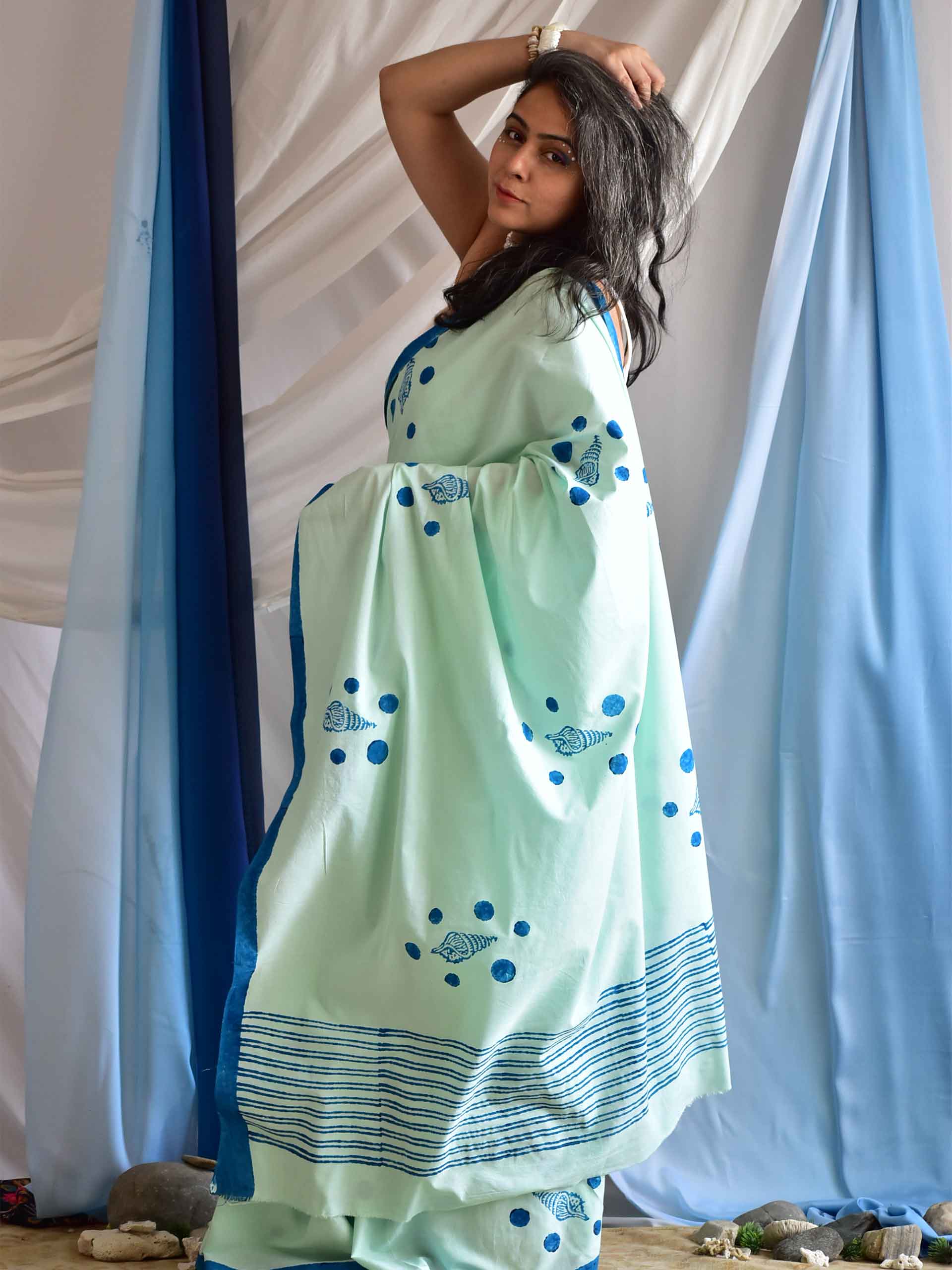 Shankh - Hand Block printed cotton saree