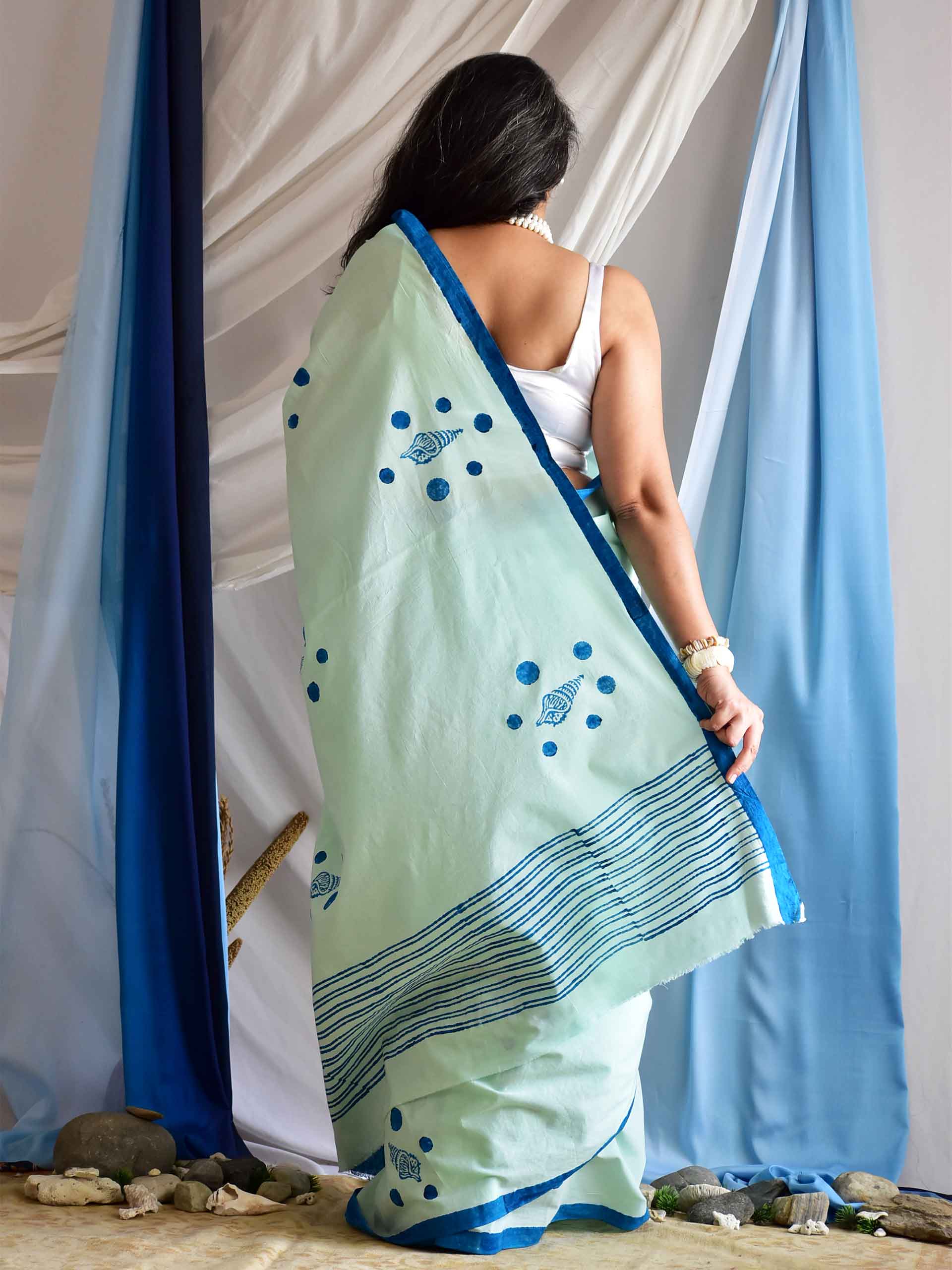 Shankh - Hand Block printed cotton saree