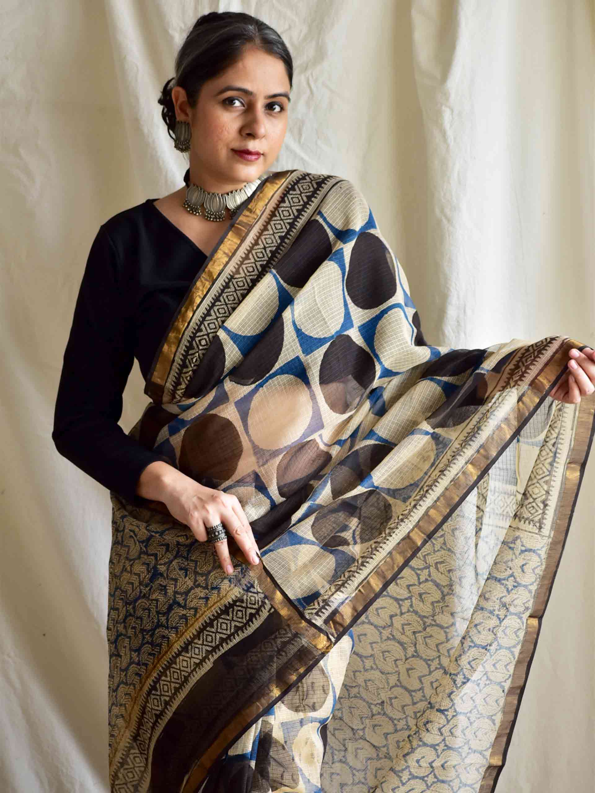 Chandra - Dabu Kota Doria Saree