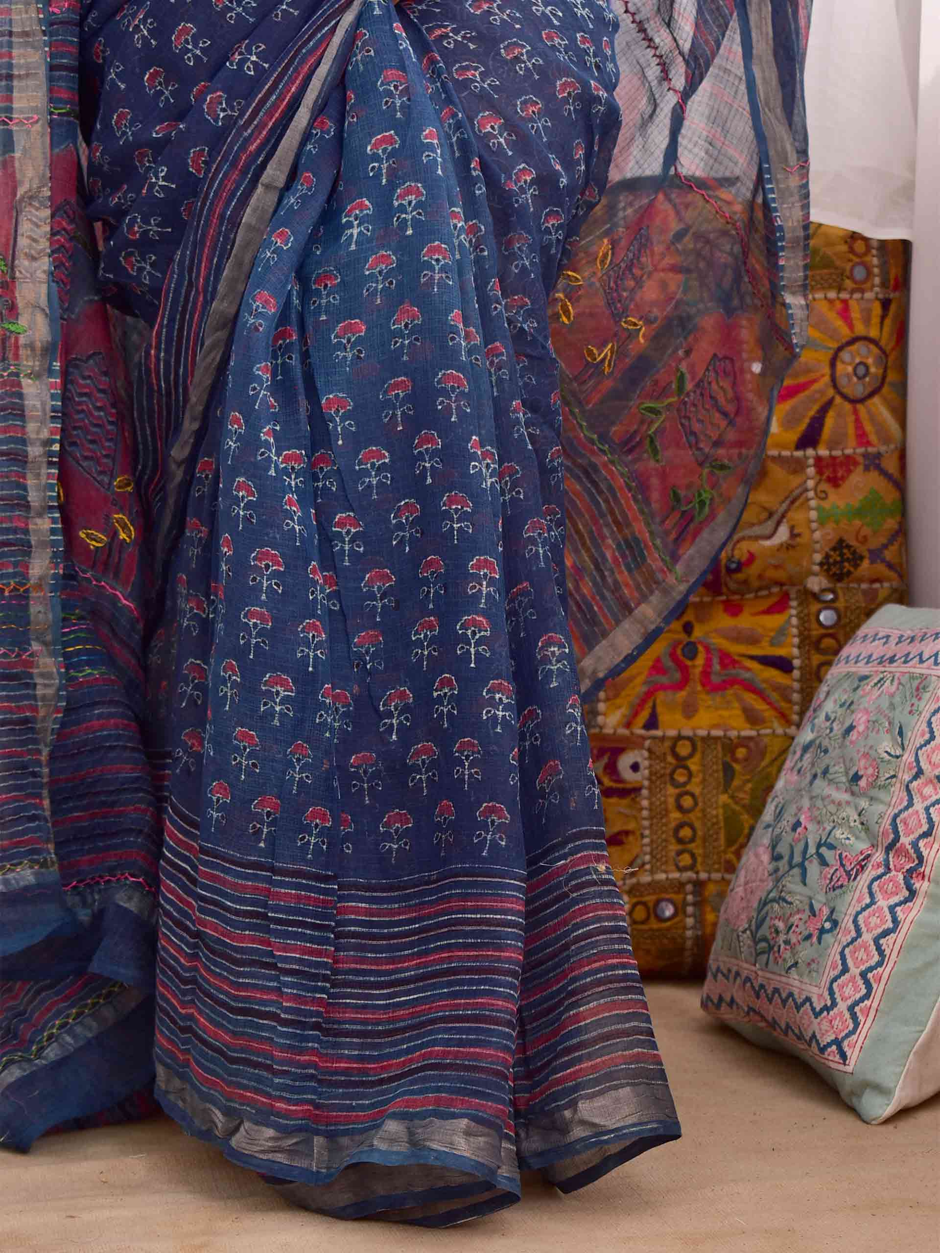 rustom - Ajrakh kota Doria embroidered saree