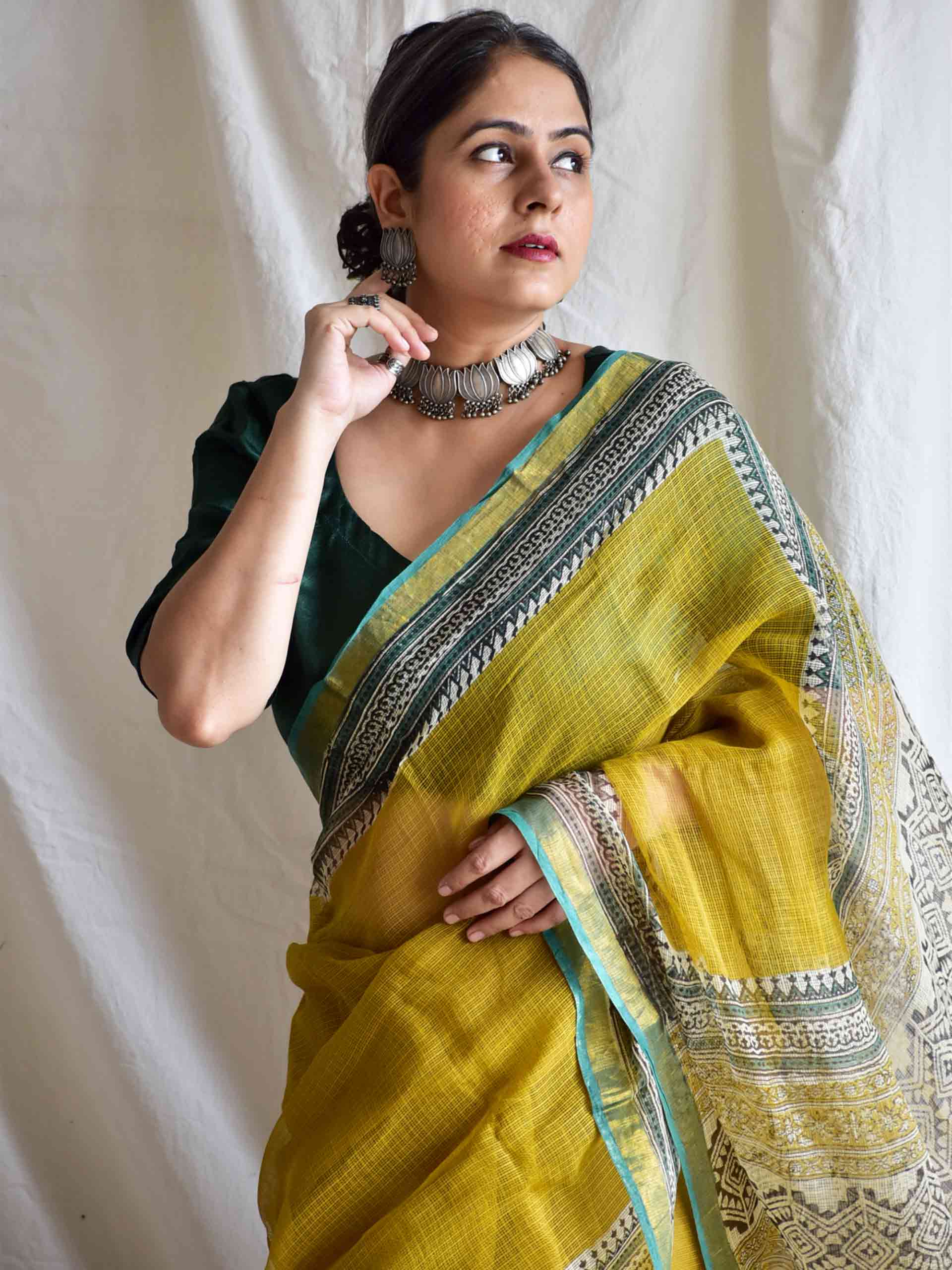 Kosh - Mustard Color Kota Doria Saree