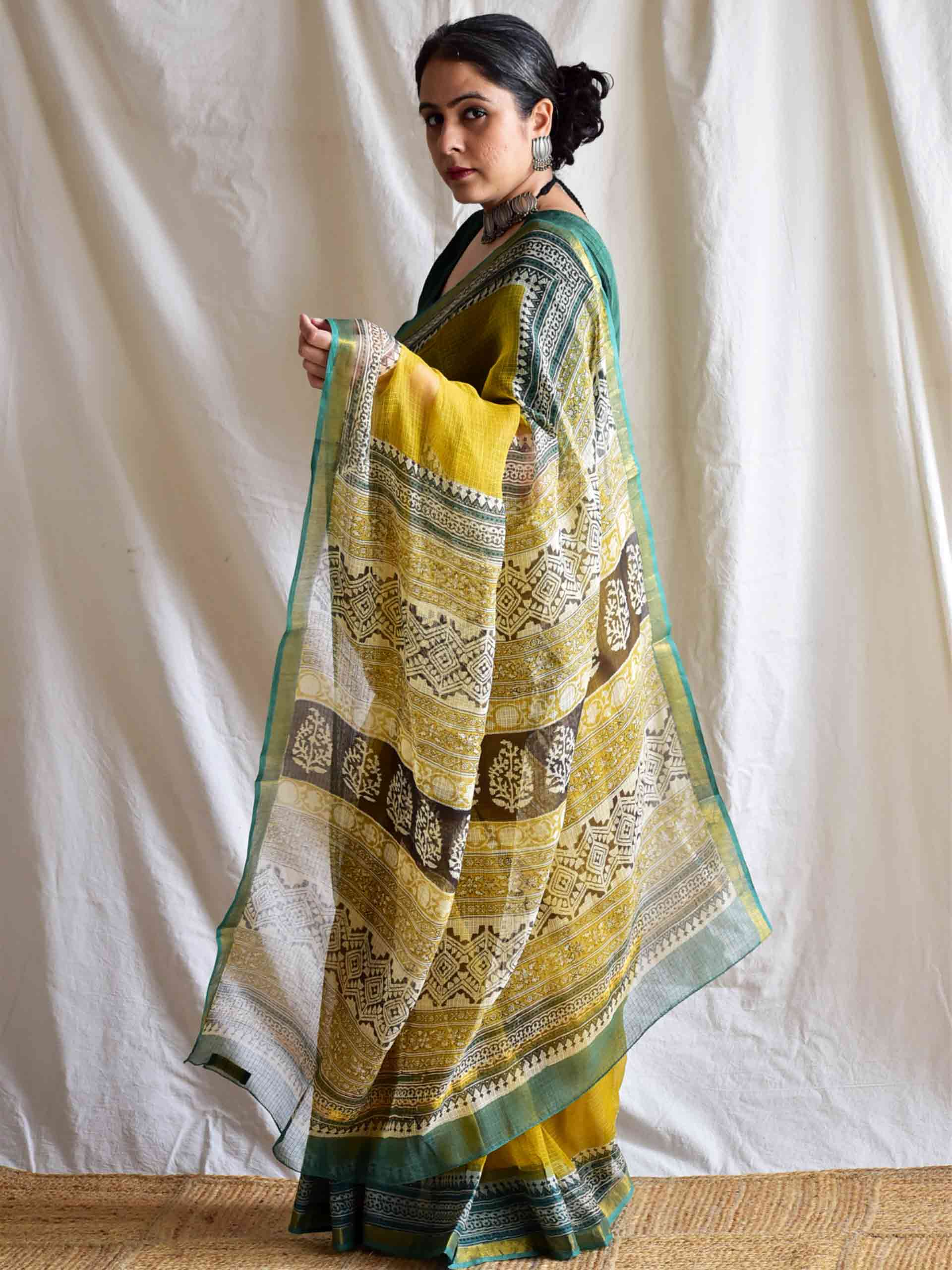 Kosh - Mustard Color Kota Doria Saree