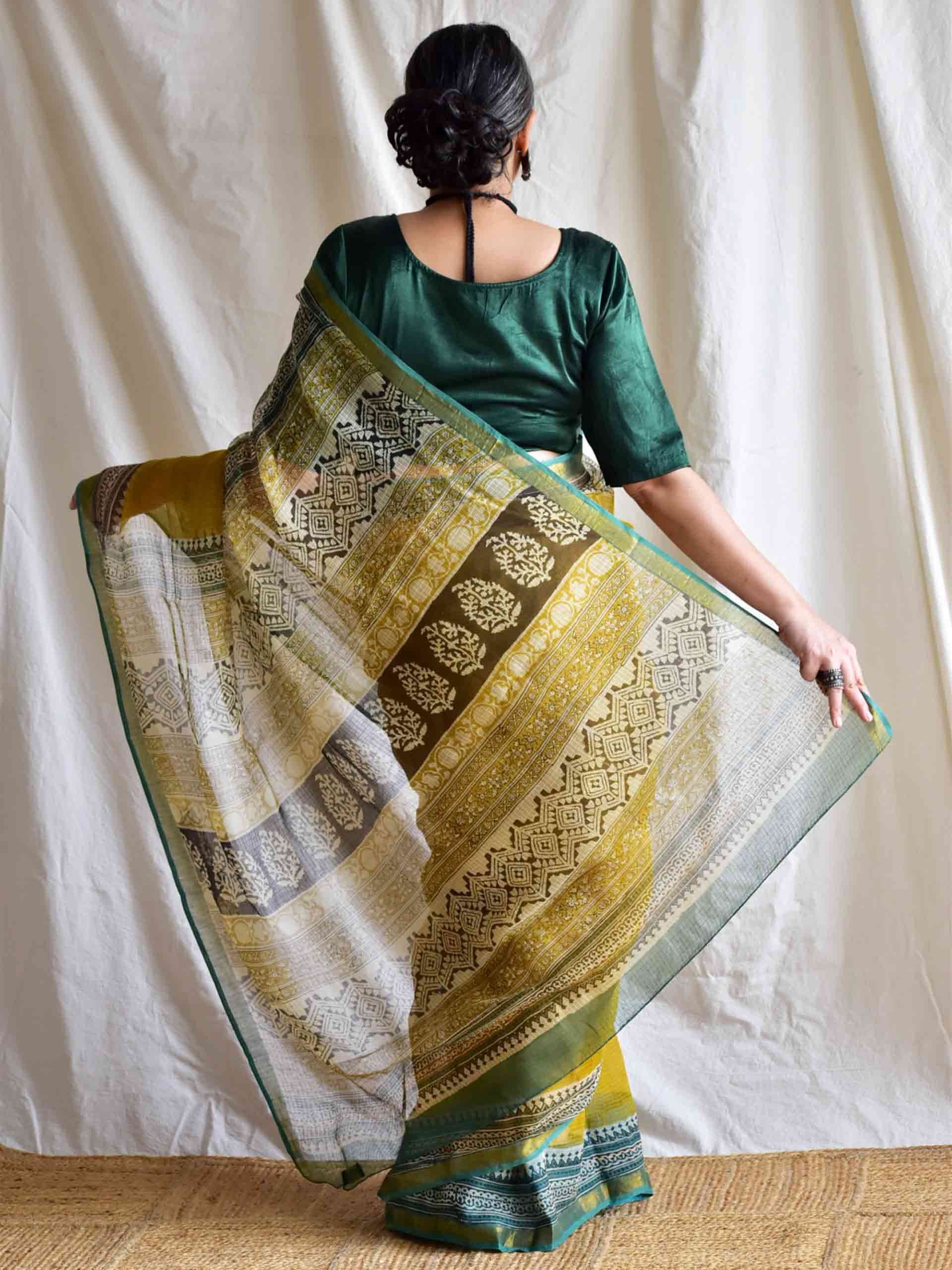 Kosh - Mustard Color Kota Doria Saree