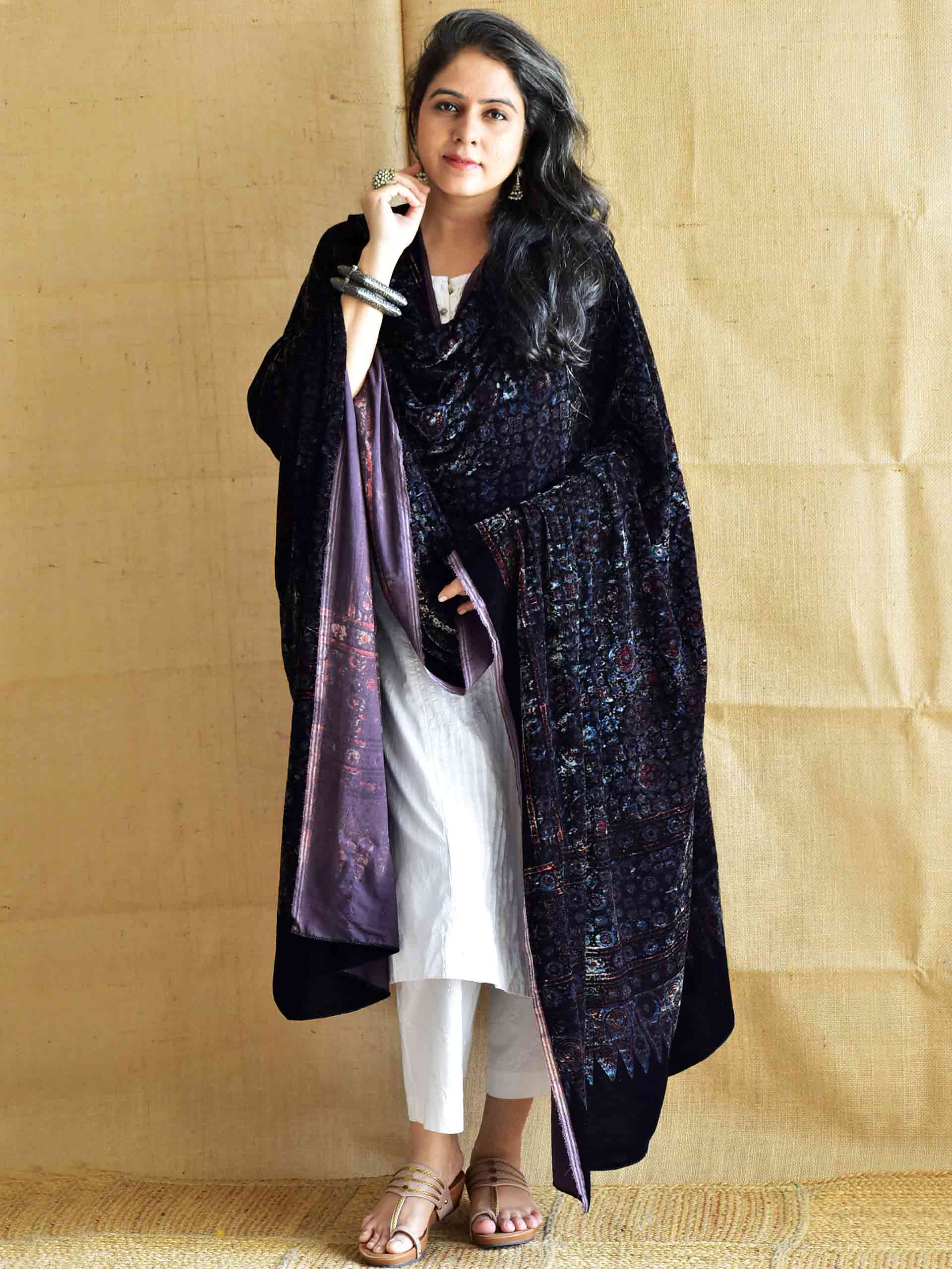 Night fall - Ajrakh Silk Velvet Dupatta