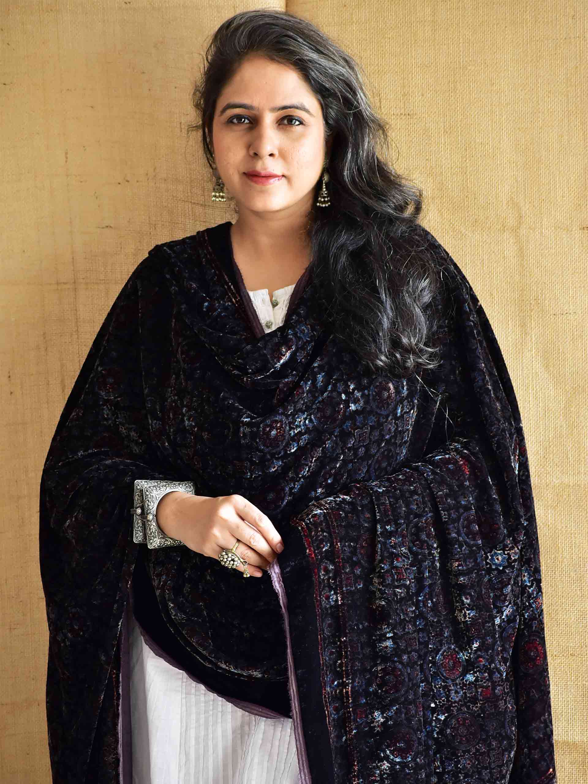 Night fall - Ajrakh Silk Velvet Dupatta