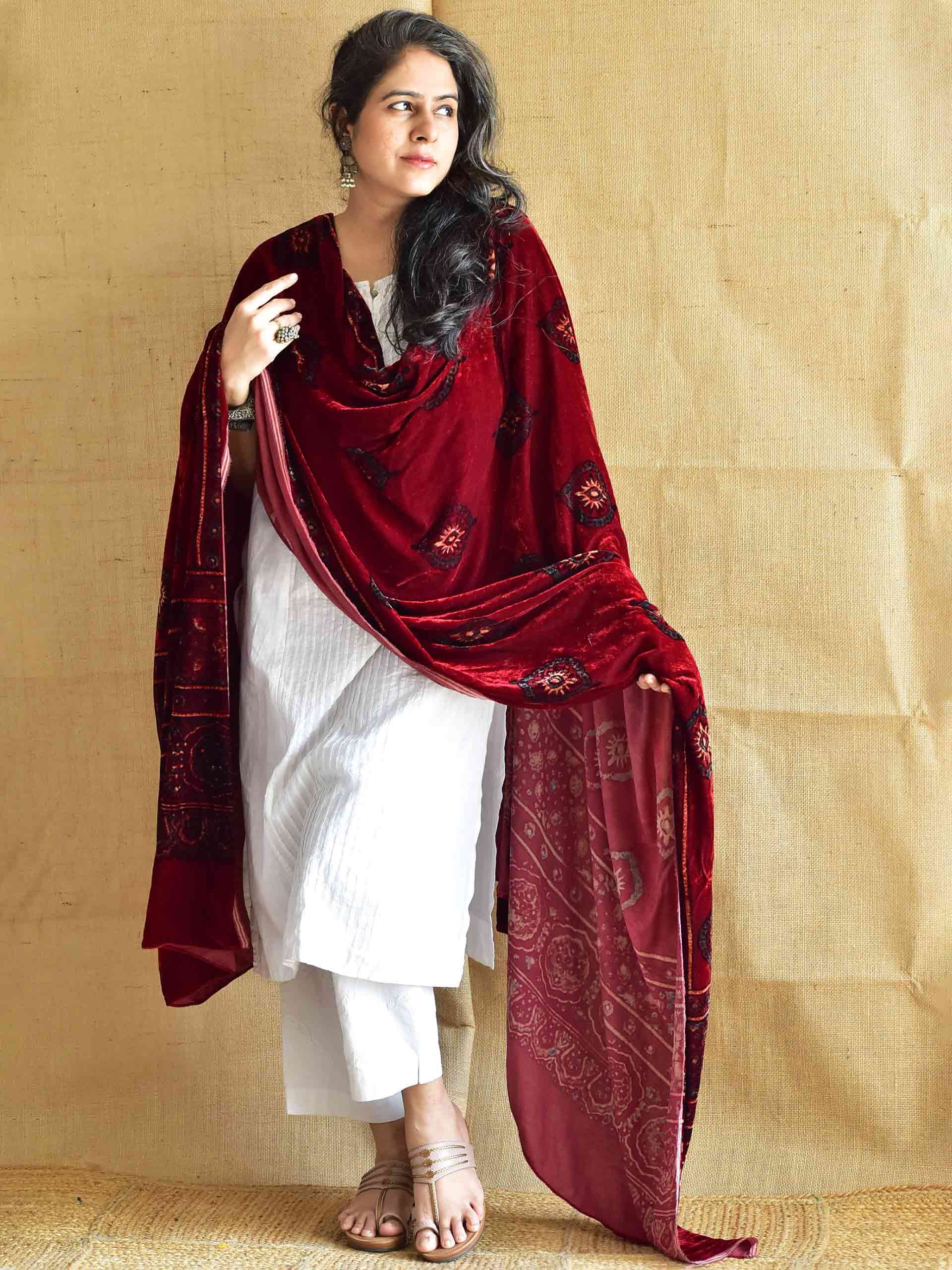 Dusky beauty - Ajrakh Silk Velvet Dupatta