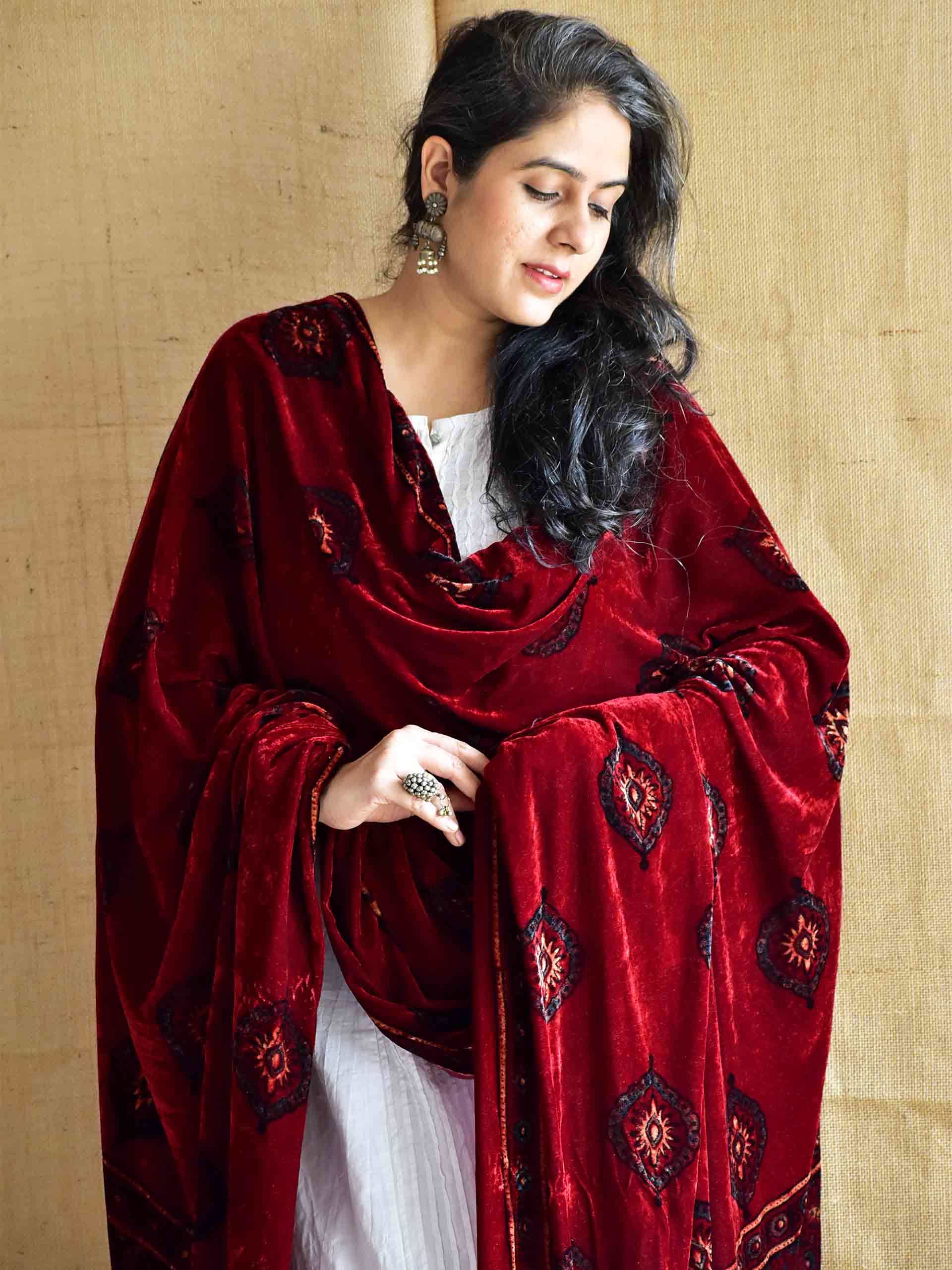 Dusky beauty - Ajrakh Silk Velvet Dupatta