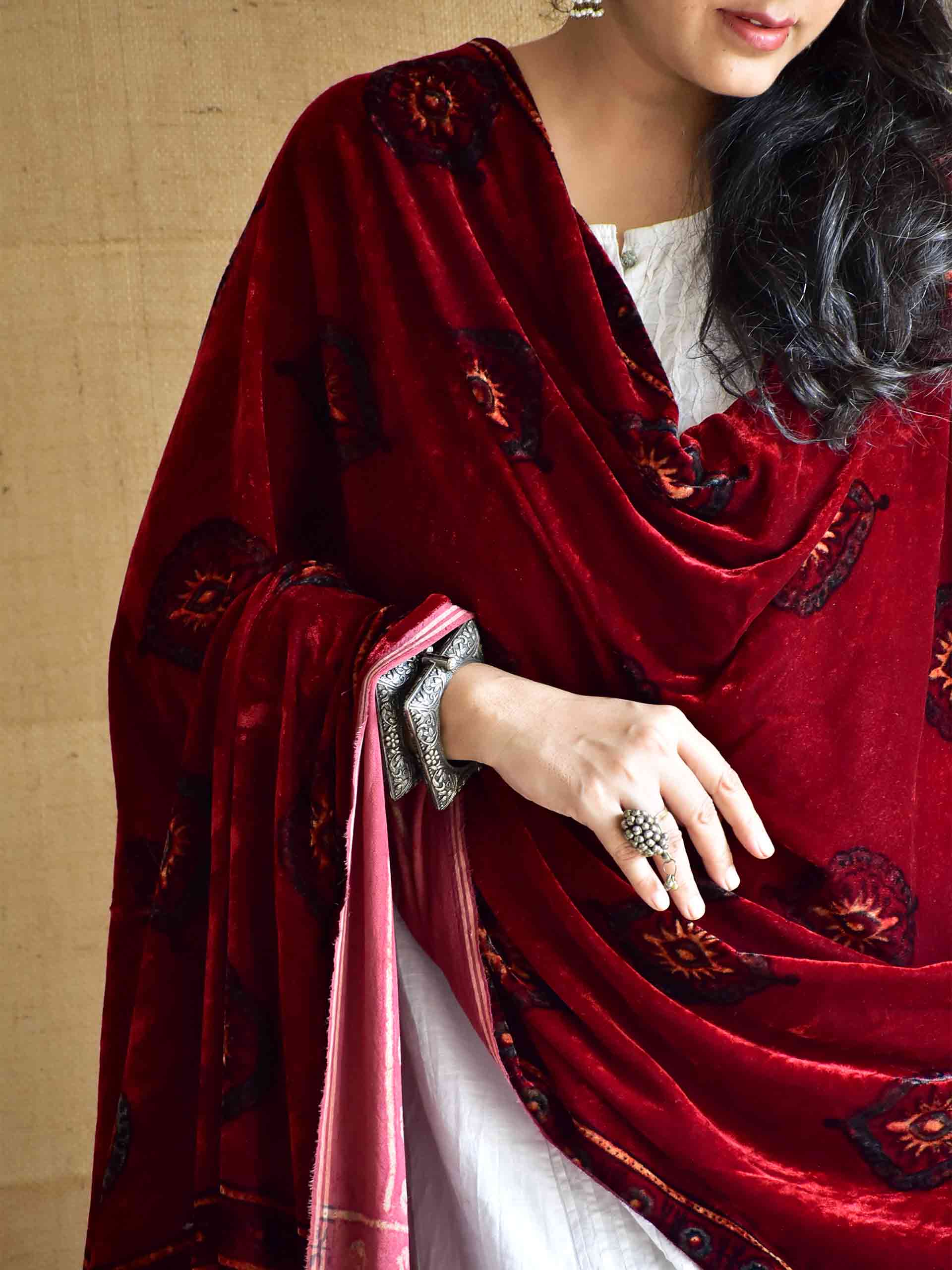 Dusky beauty - Ajrakh Silk Velvet Dupatta