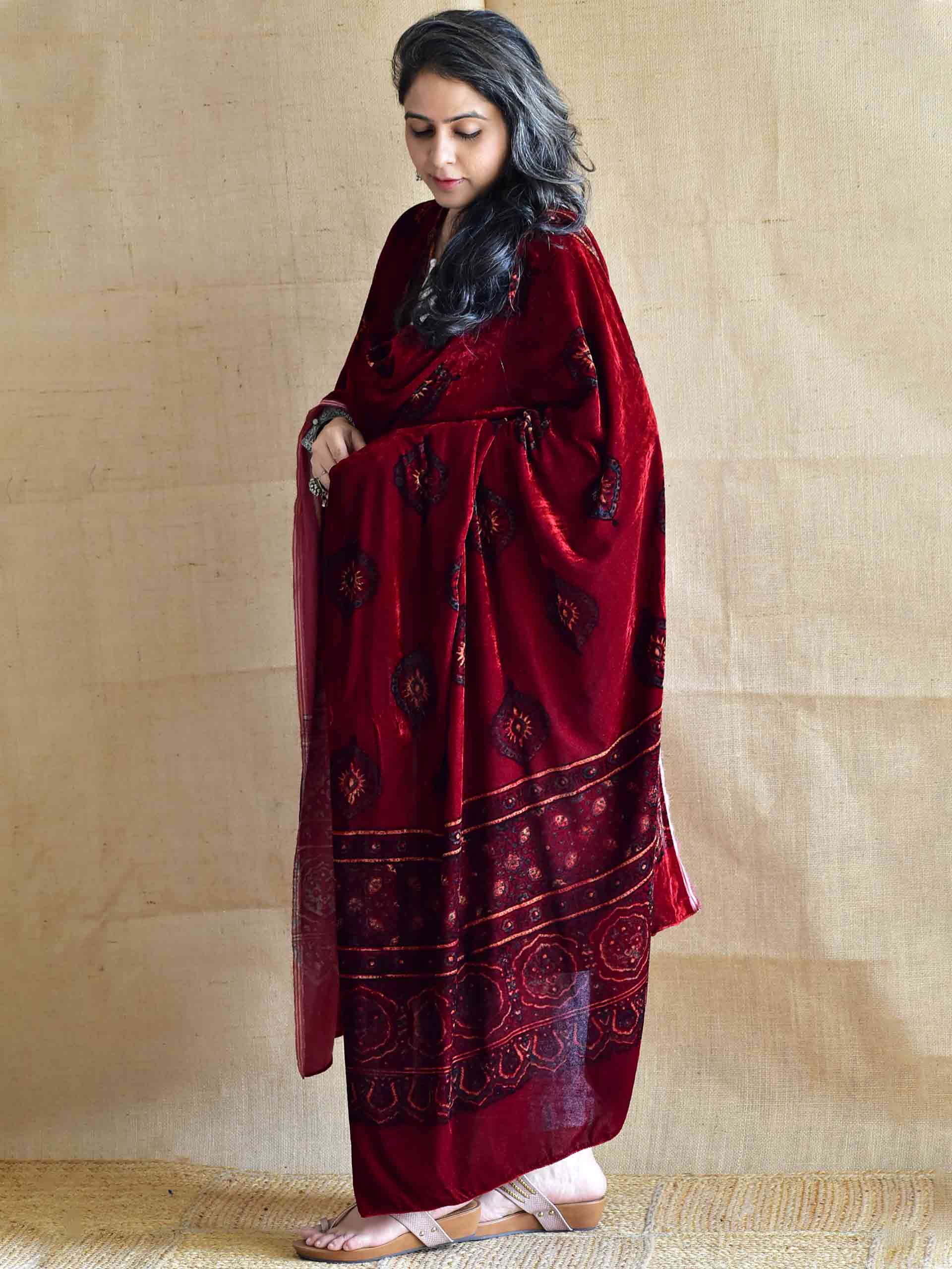 Dusky beauty - Ajrakh Silk Velvet Dupatta