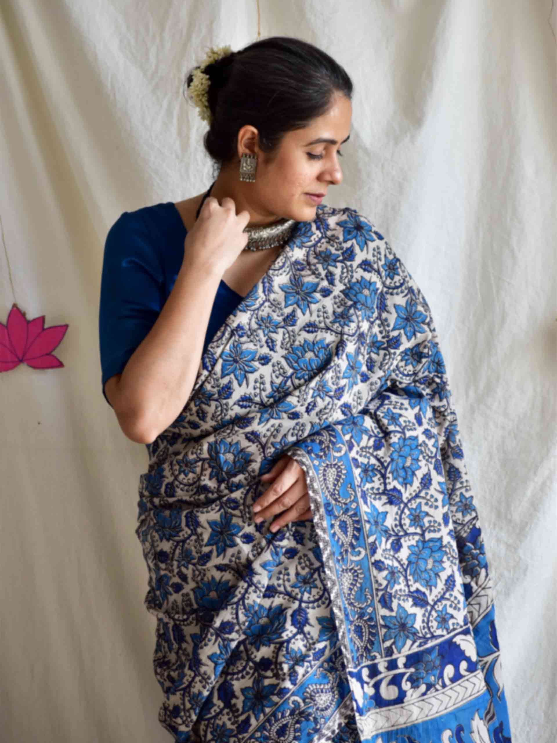 Blue love - kalamkari printed saree