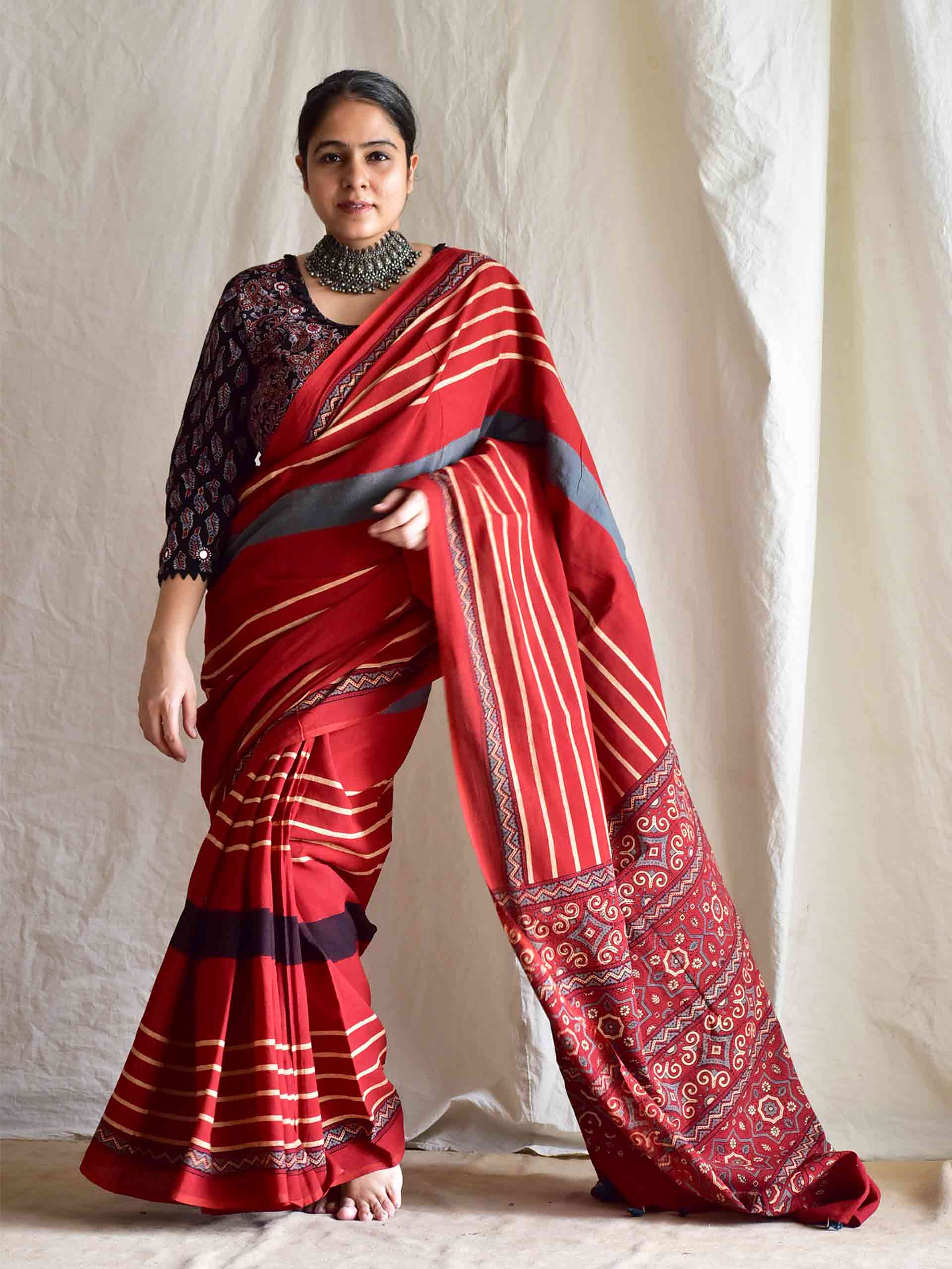 Rehbar - Ajrakh mul cotton saree