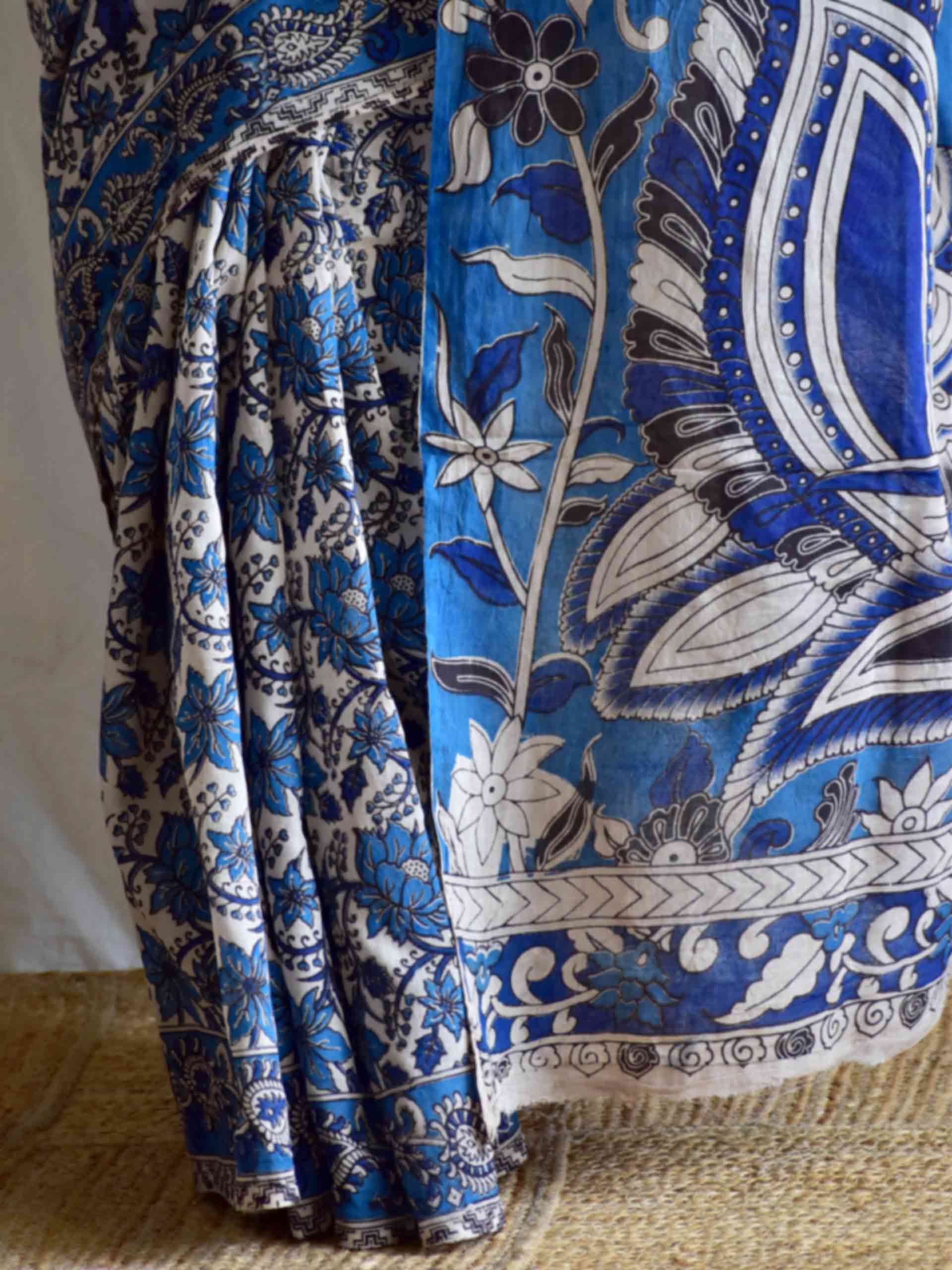 Blue love - kalamkari printed saree
