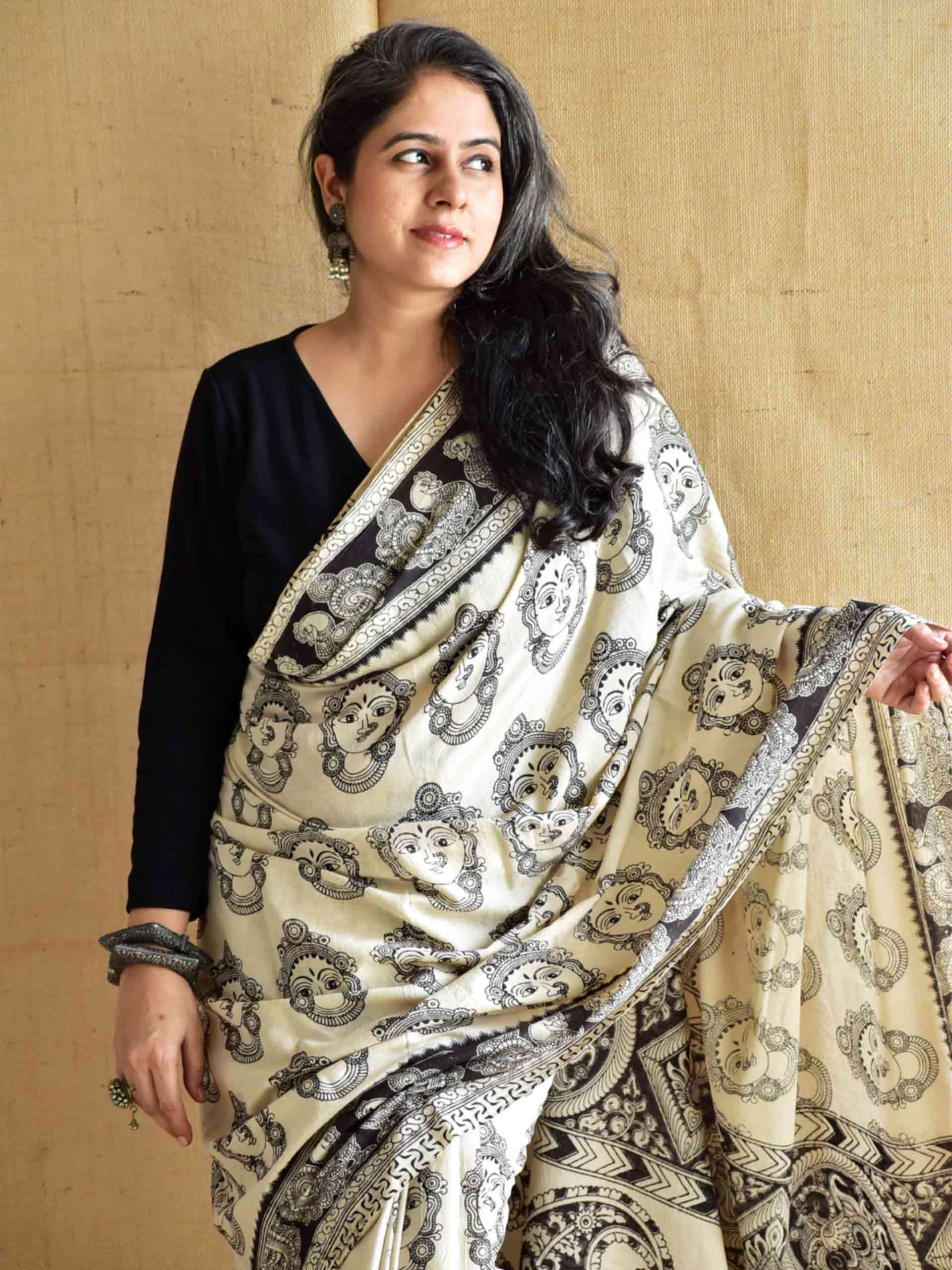 Buddha - kalamkari printed saree