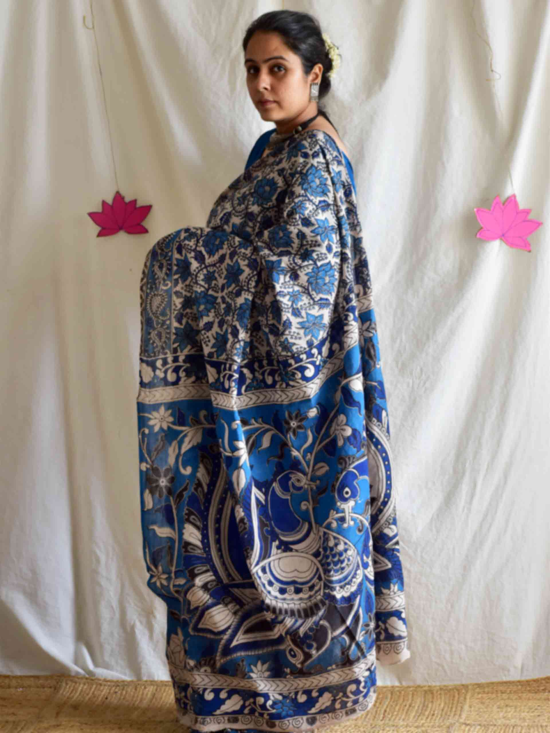 Blue love - kalamkari printed saree