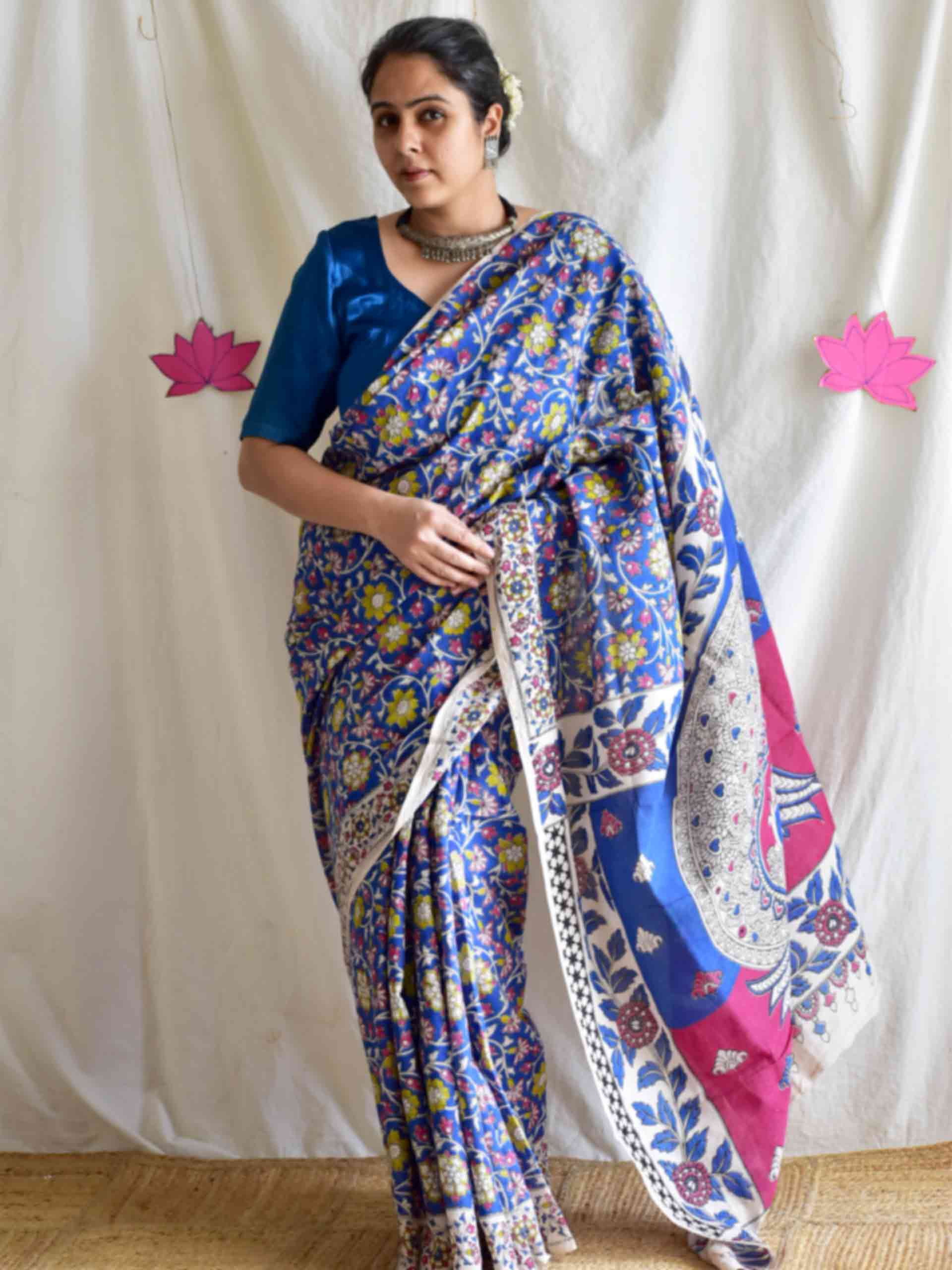 Monday Blues - kalamkari printed saree