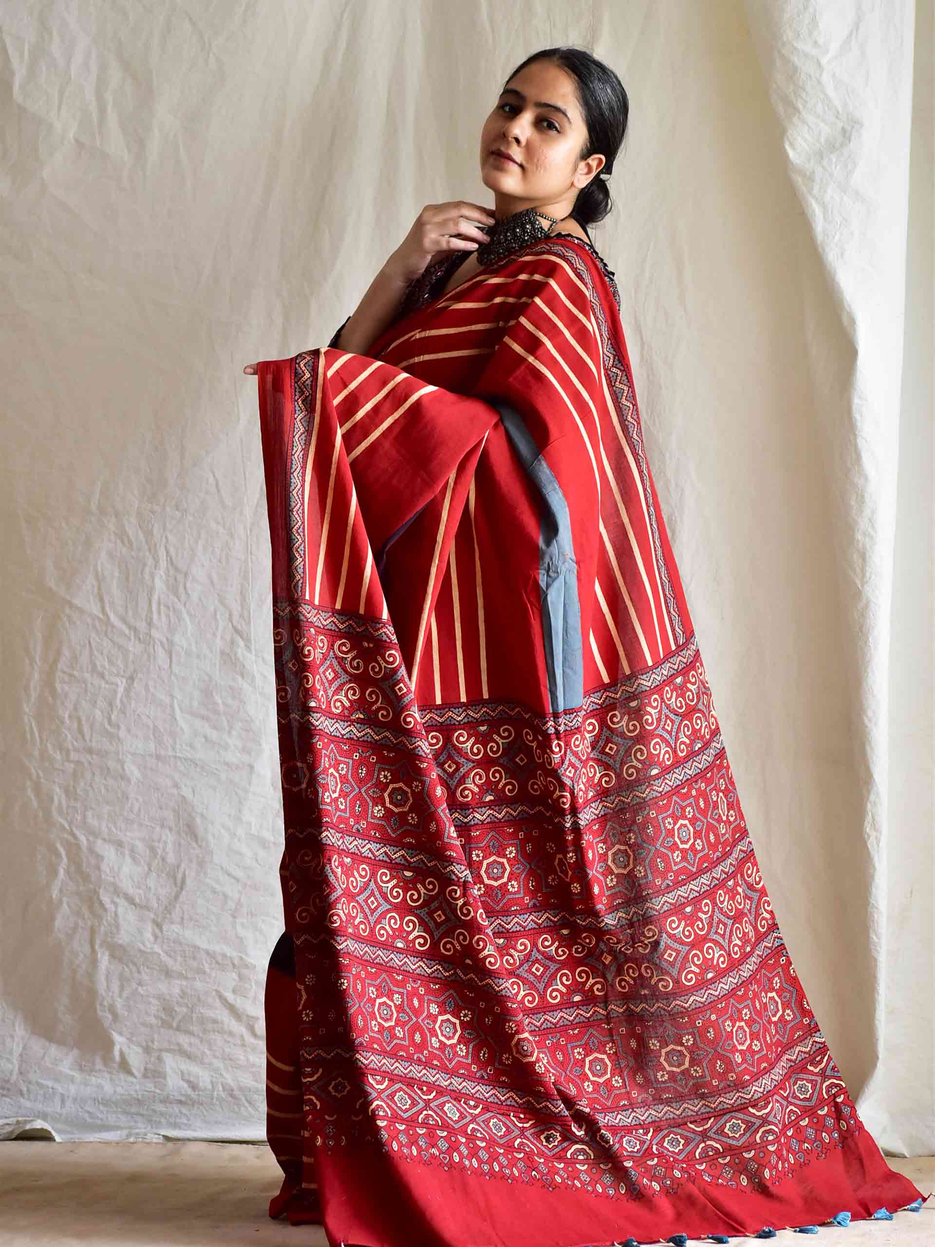Rehbar - Ajrakh mul cotton saree