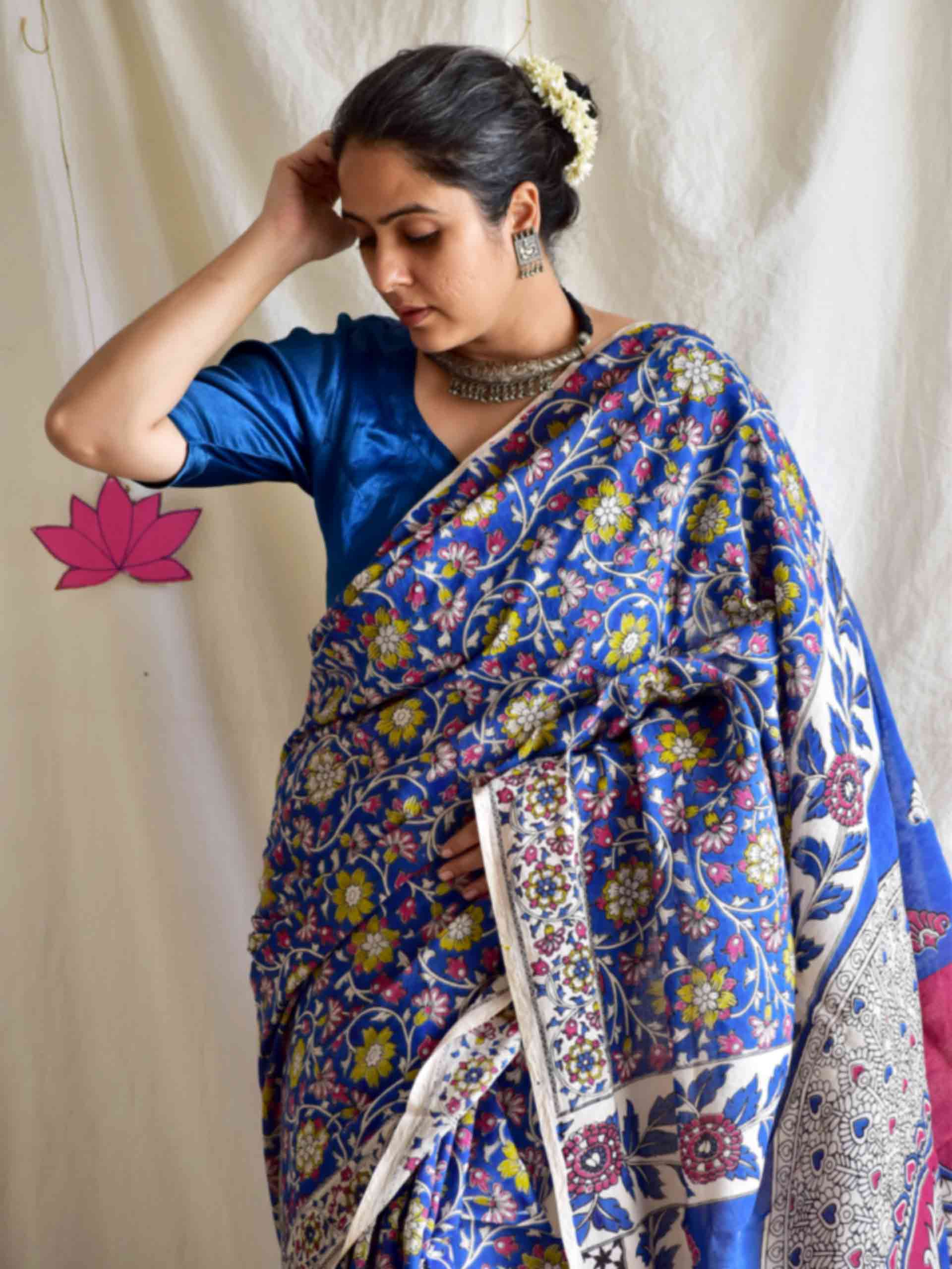 Monday Blues - kalamkari printed saree