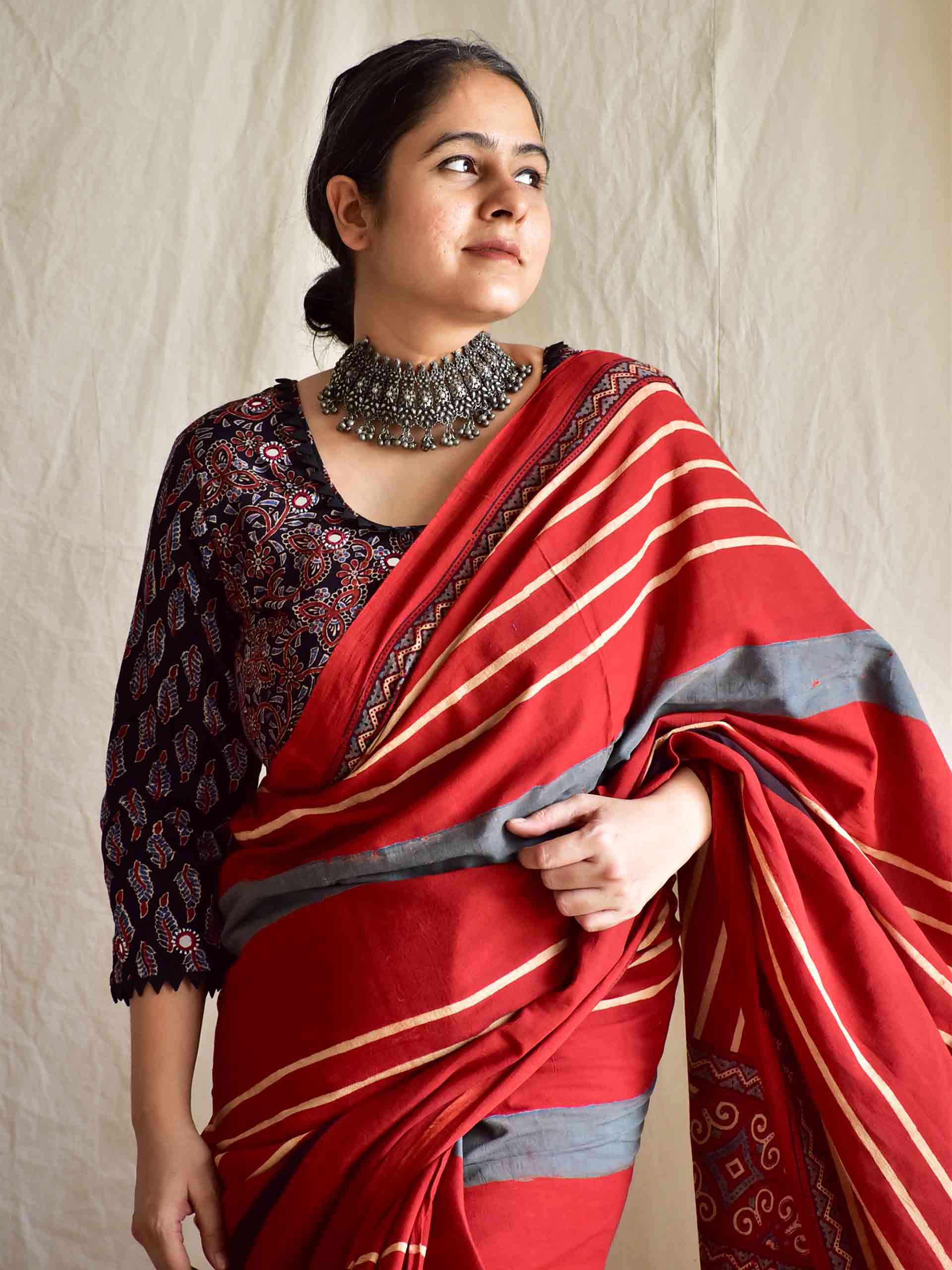 Rehbar - Ajrakh mul cotton saree