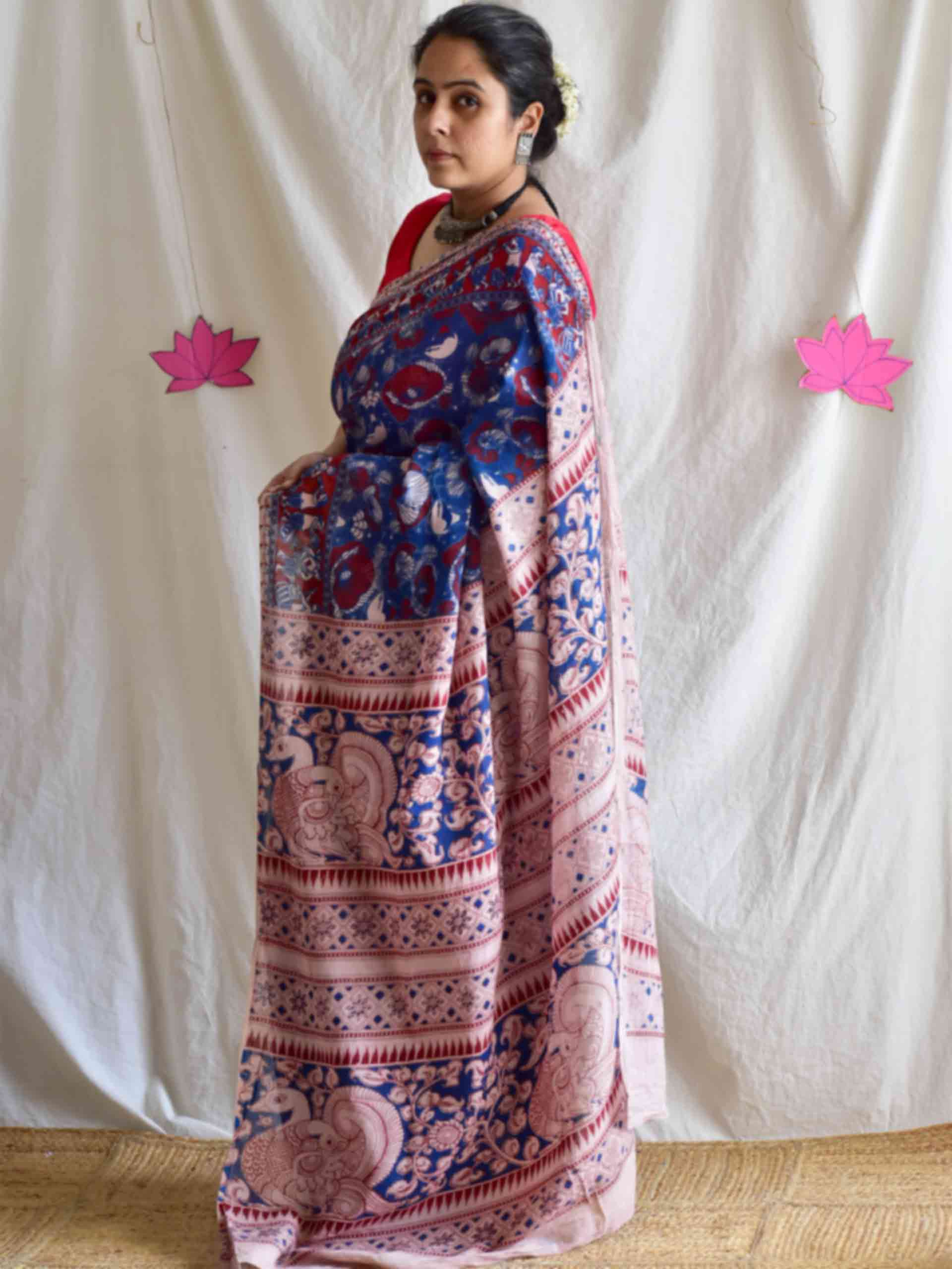 Midnight blues - kalamkari printed saree