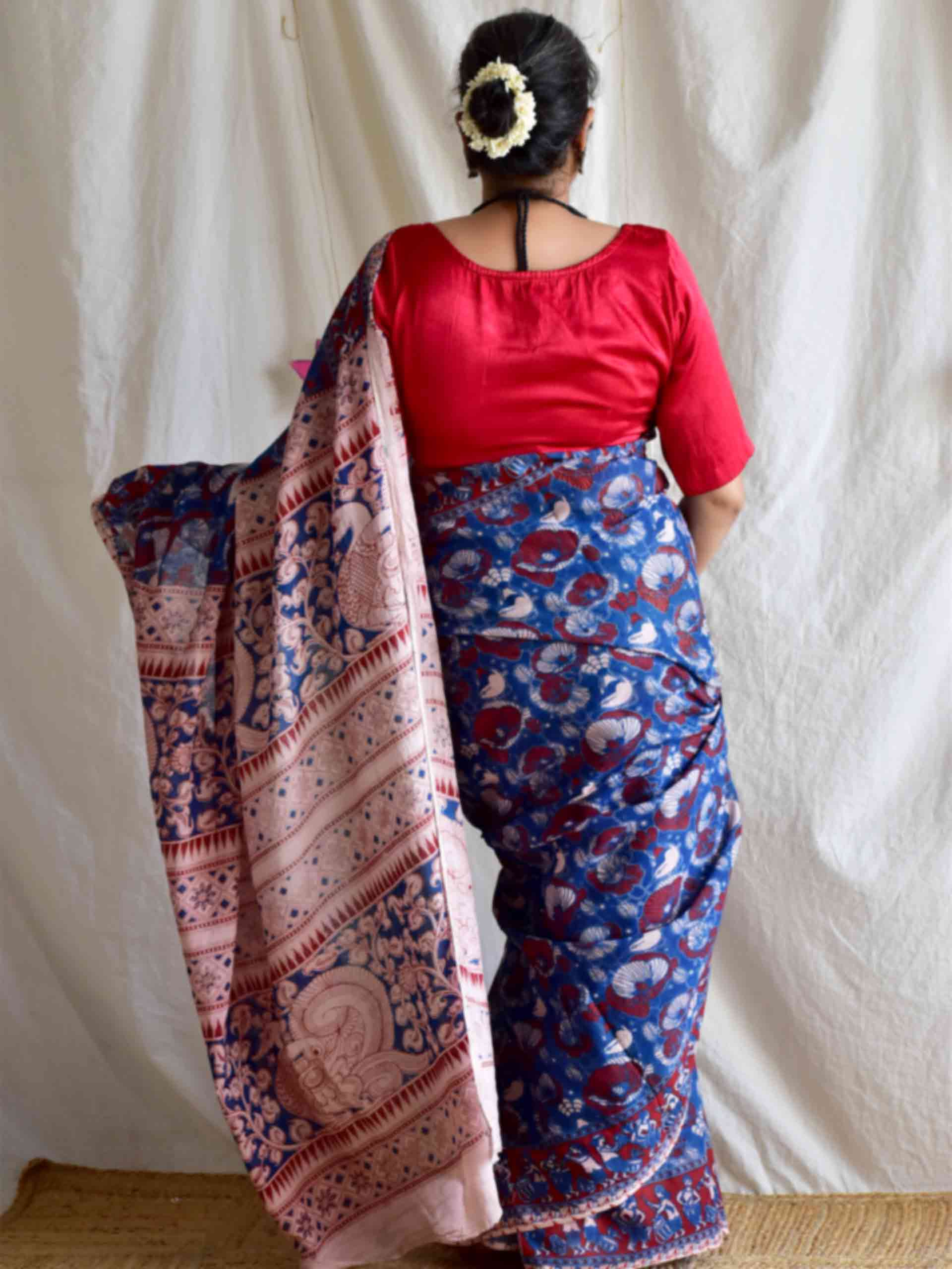 Midnight blues - kalamkari printed saree