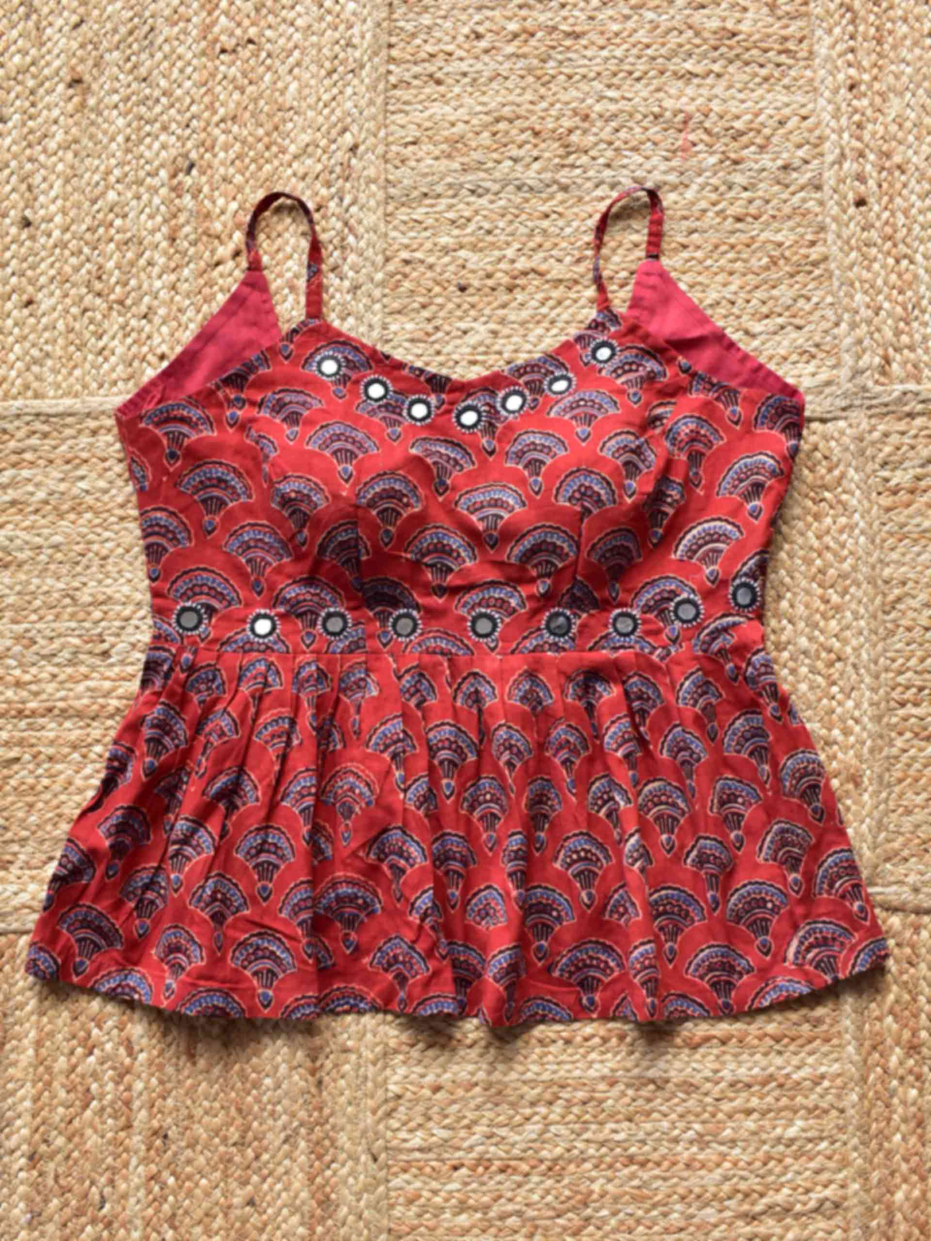 Sample 007 - Ajrakh Kutch mirror work blouse cum top