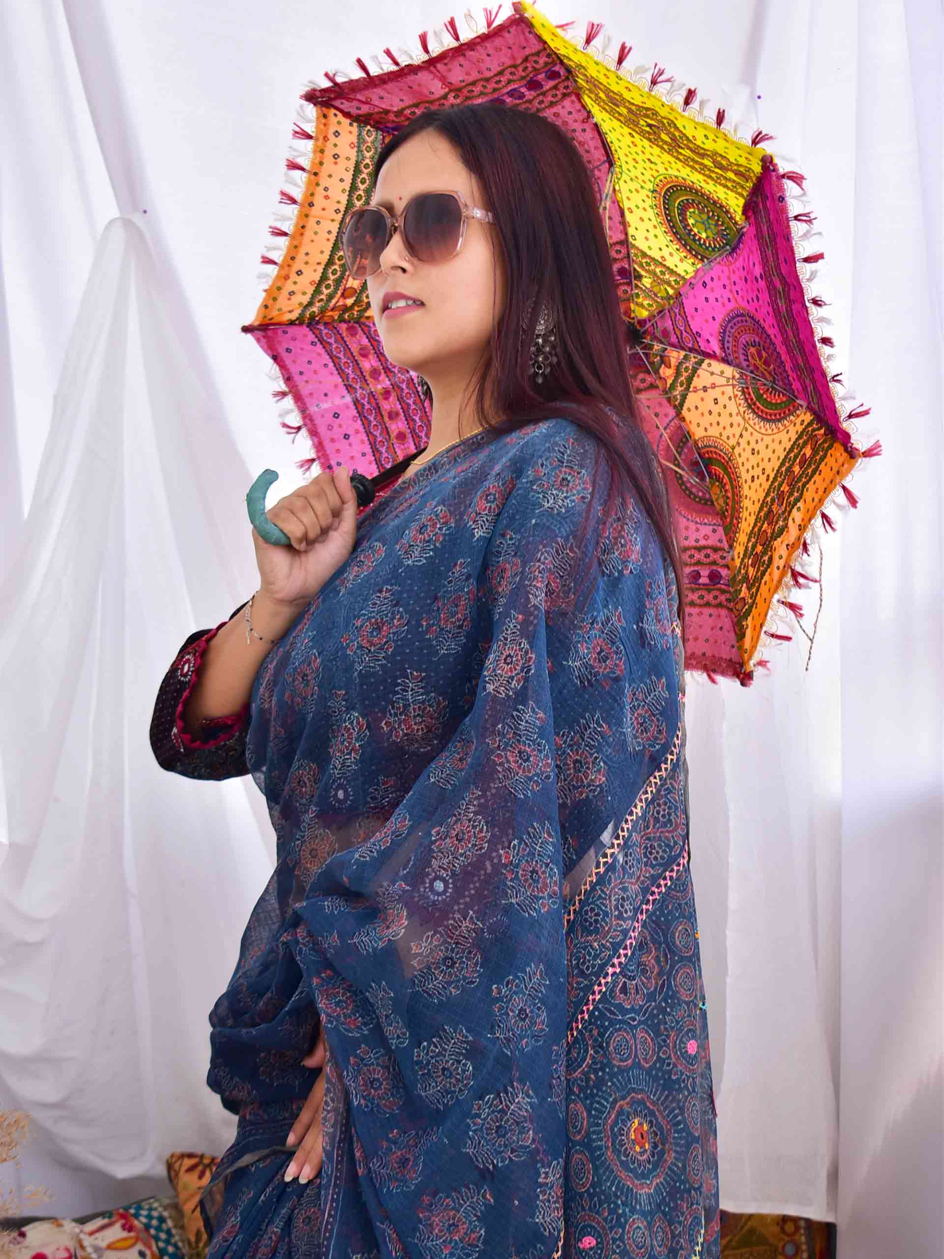 trishna - Ajrakh kota Doria embroidered saree