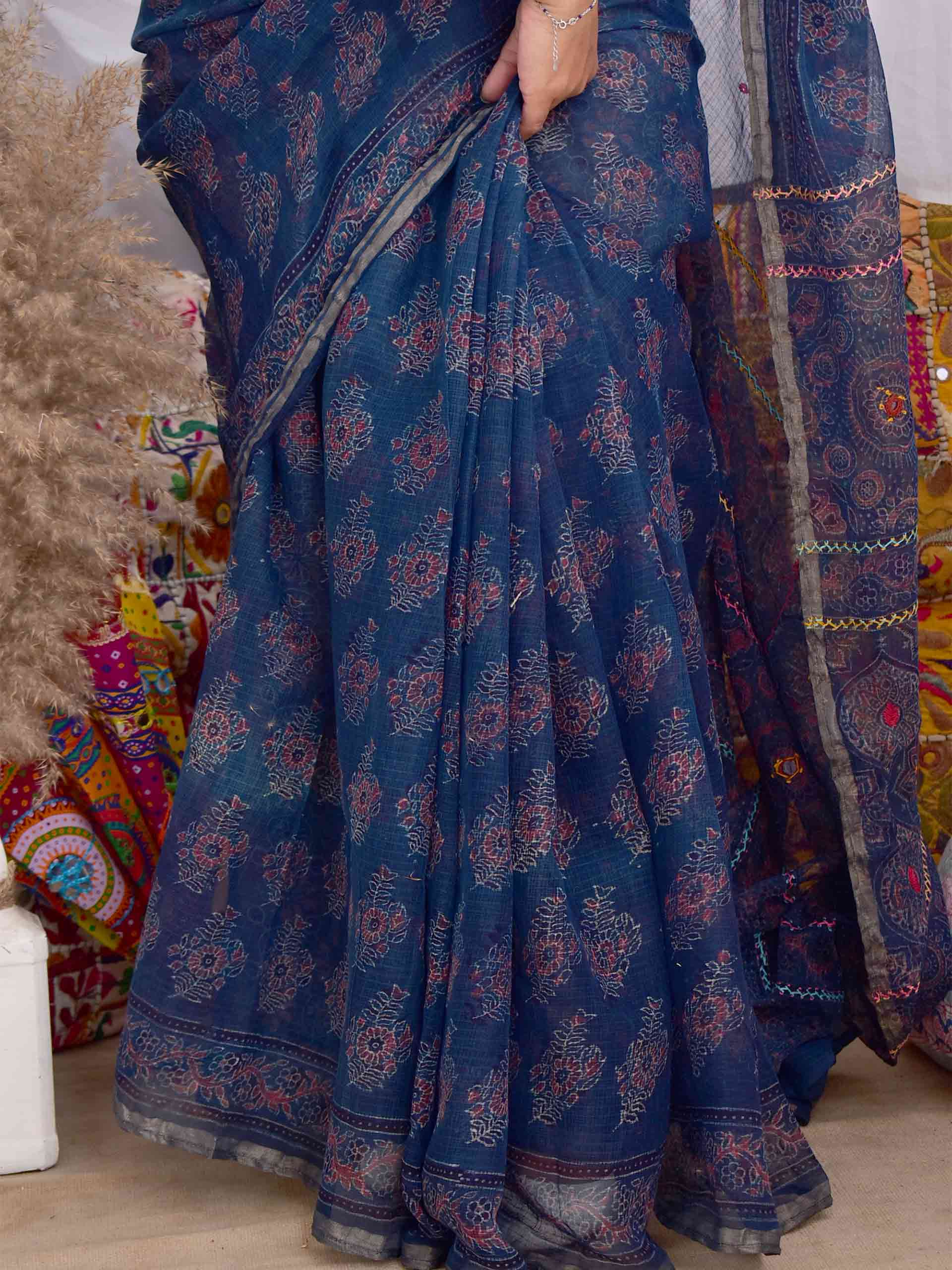 trishna - Ajrakh kota Doria embroidered saree