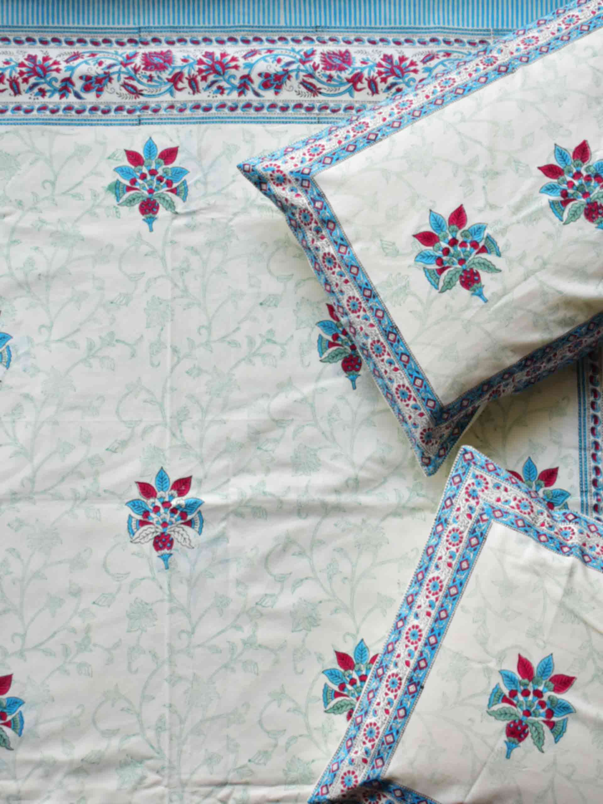 Pankh - Hand block printed COTTON DOUBLE BEDSHEET WITH PILLOW COVERS
