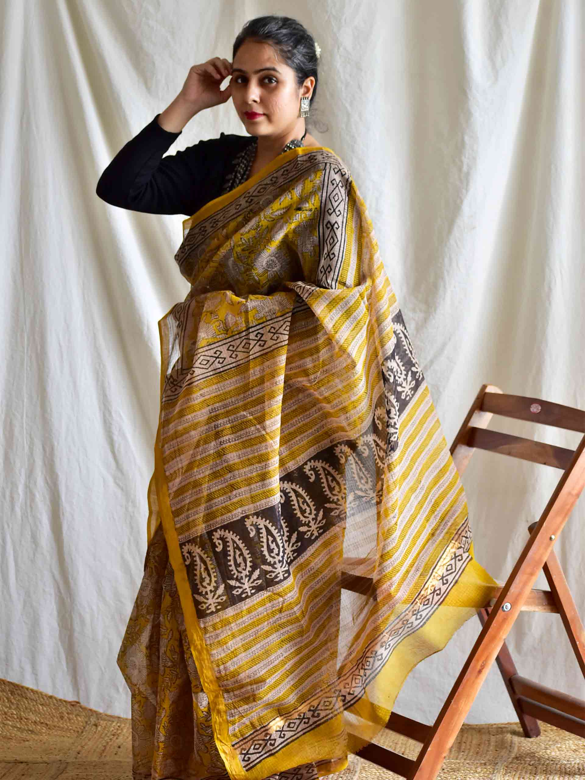 Genda - Dabu Kota Doria Saree