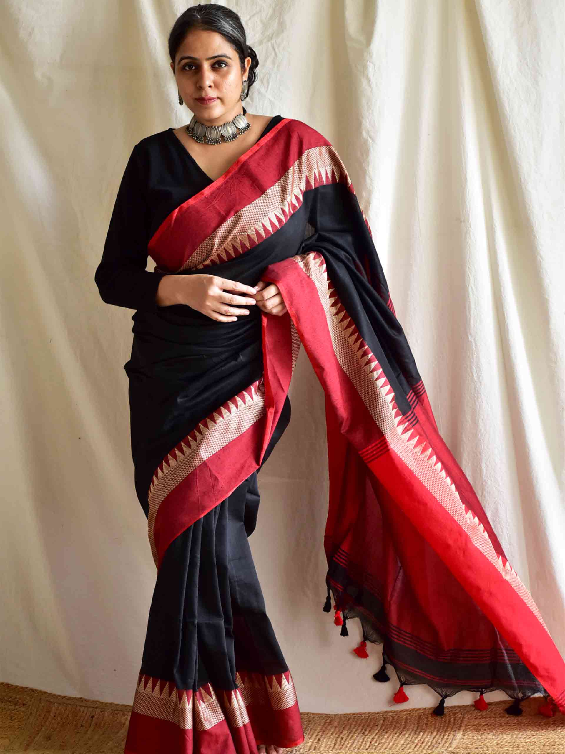 Kaali siyaah - cotton saree with woven border