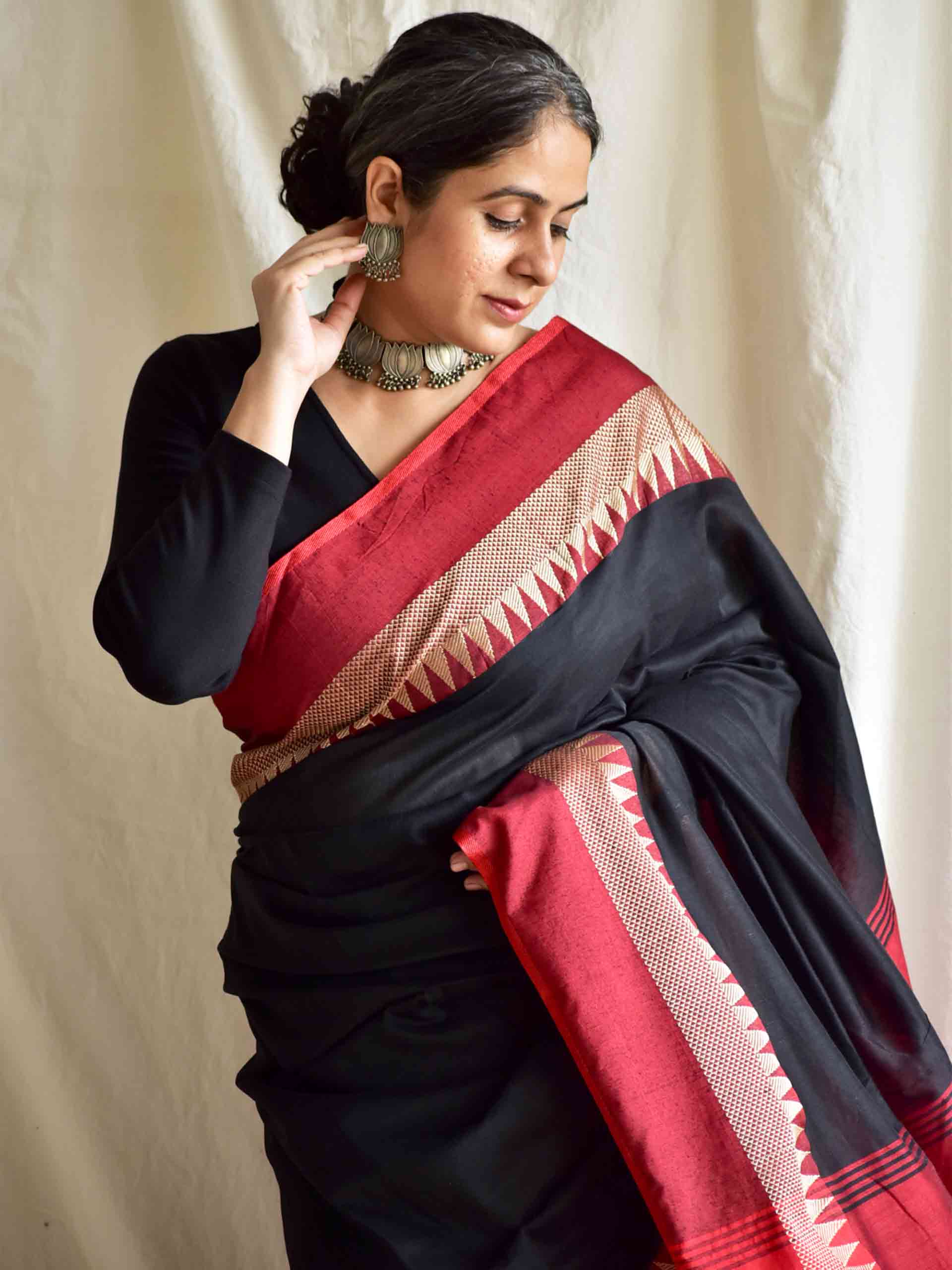 Kaali siyaah - cotton saree with woven border