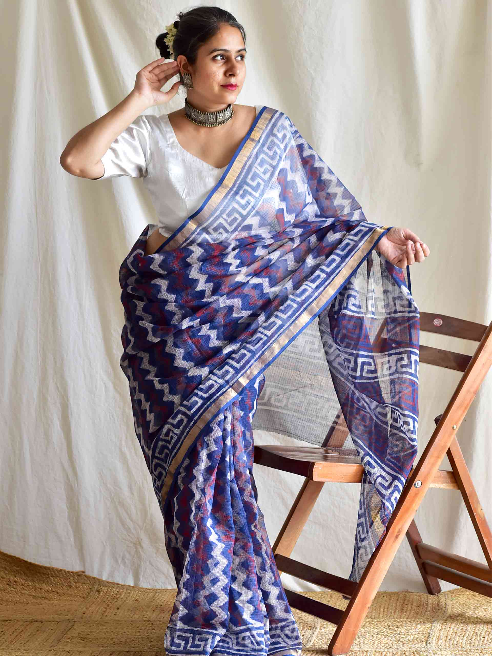 Mridang Neela - Dabu Kota Doria Saree