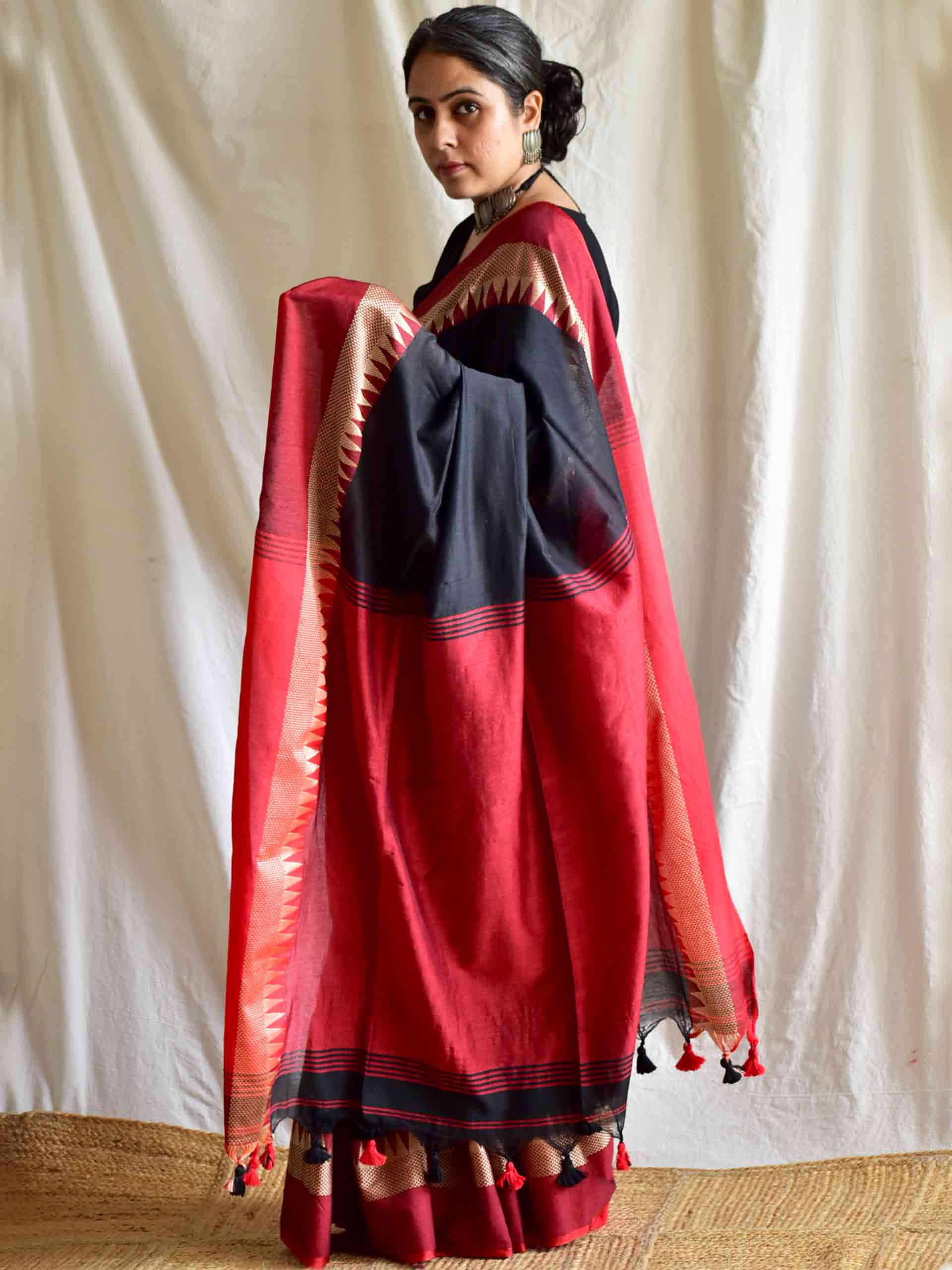 Kaali siyaah - cotton saree with woven border