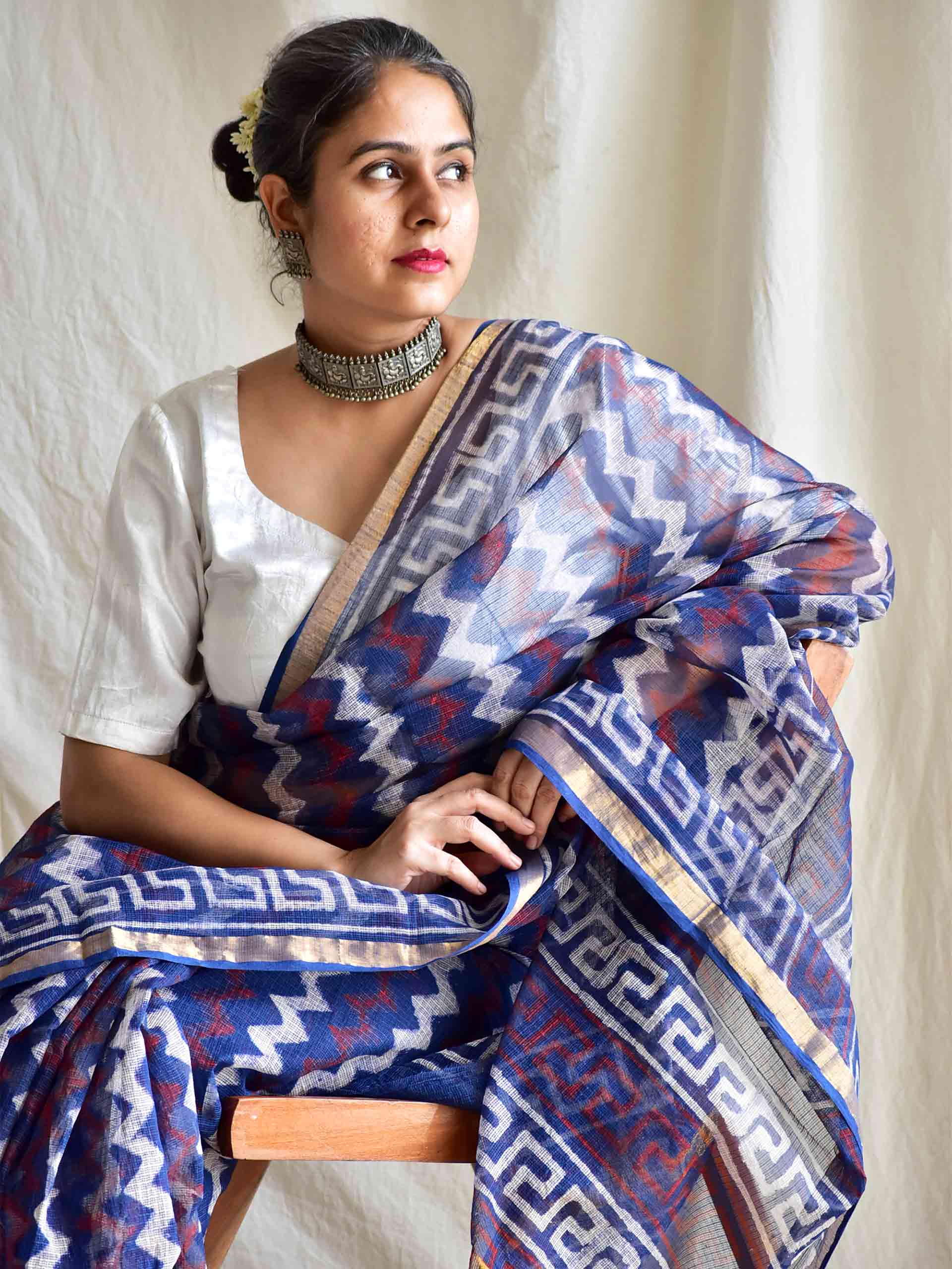 Mridang Neela - Dabu Kota Doria Saree