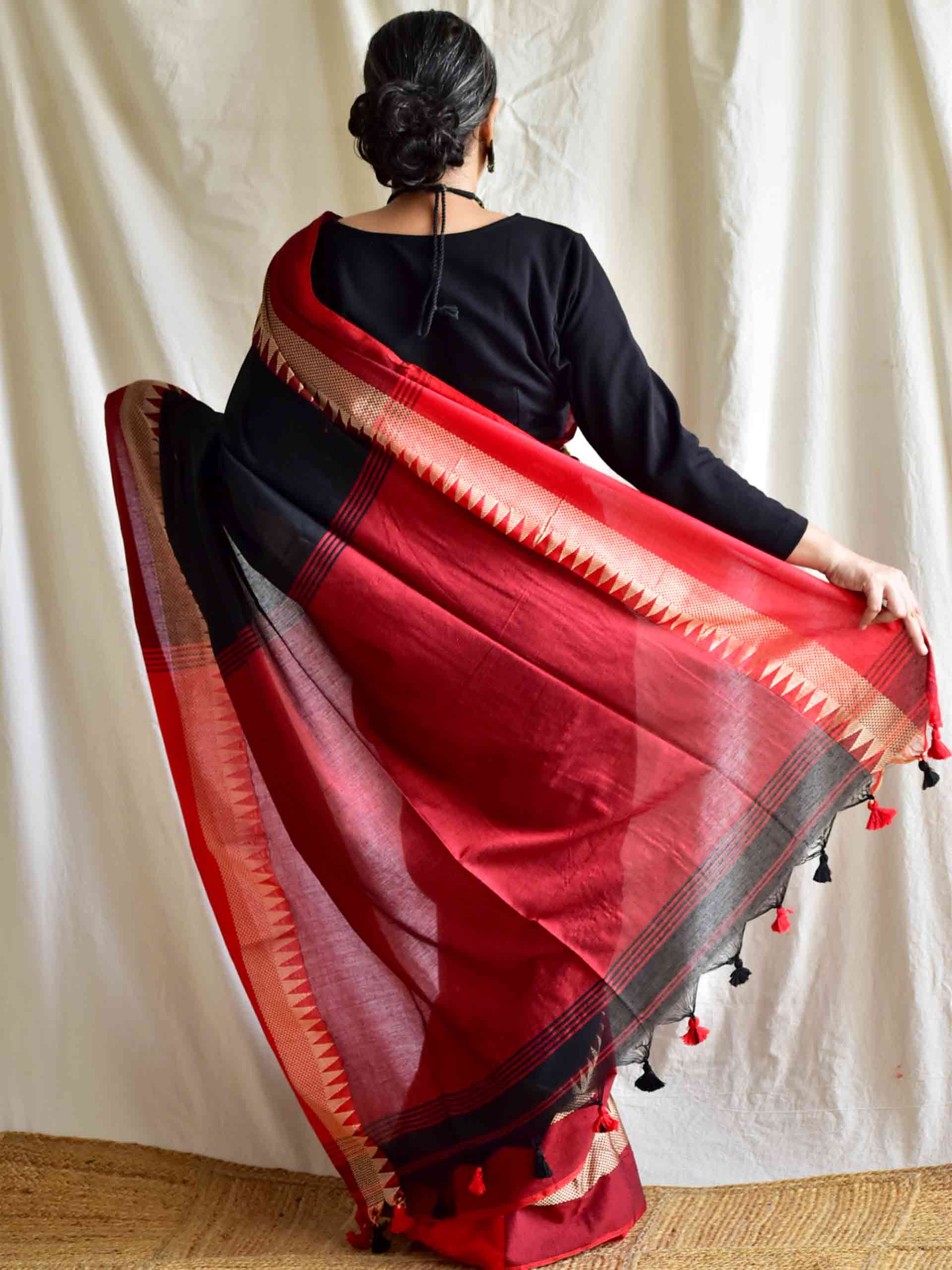 Kaali siyaah - cotton saree with woven border
