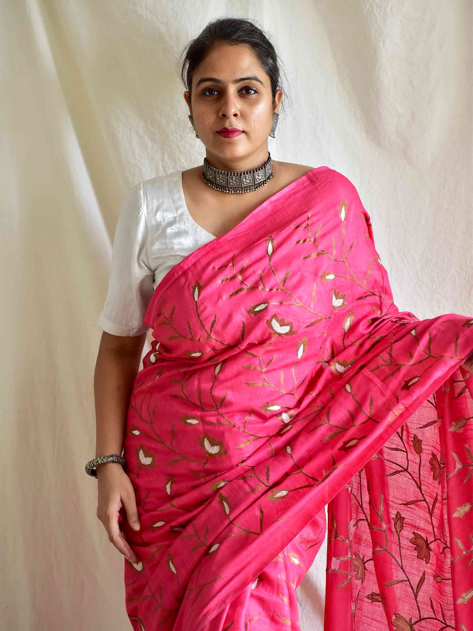 Vine - embroidered cotton saree