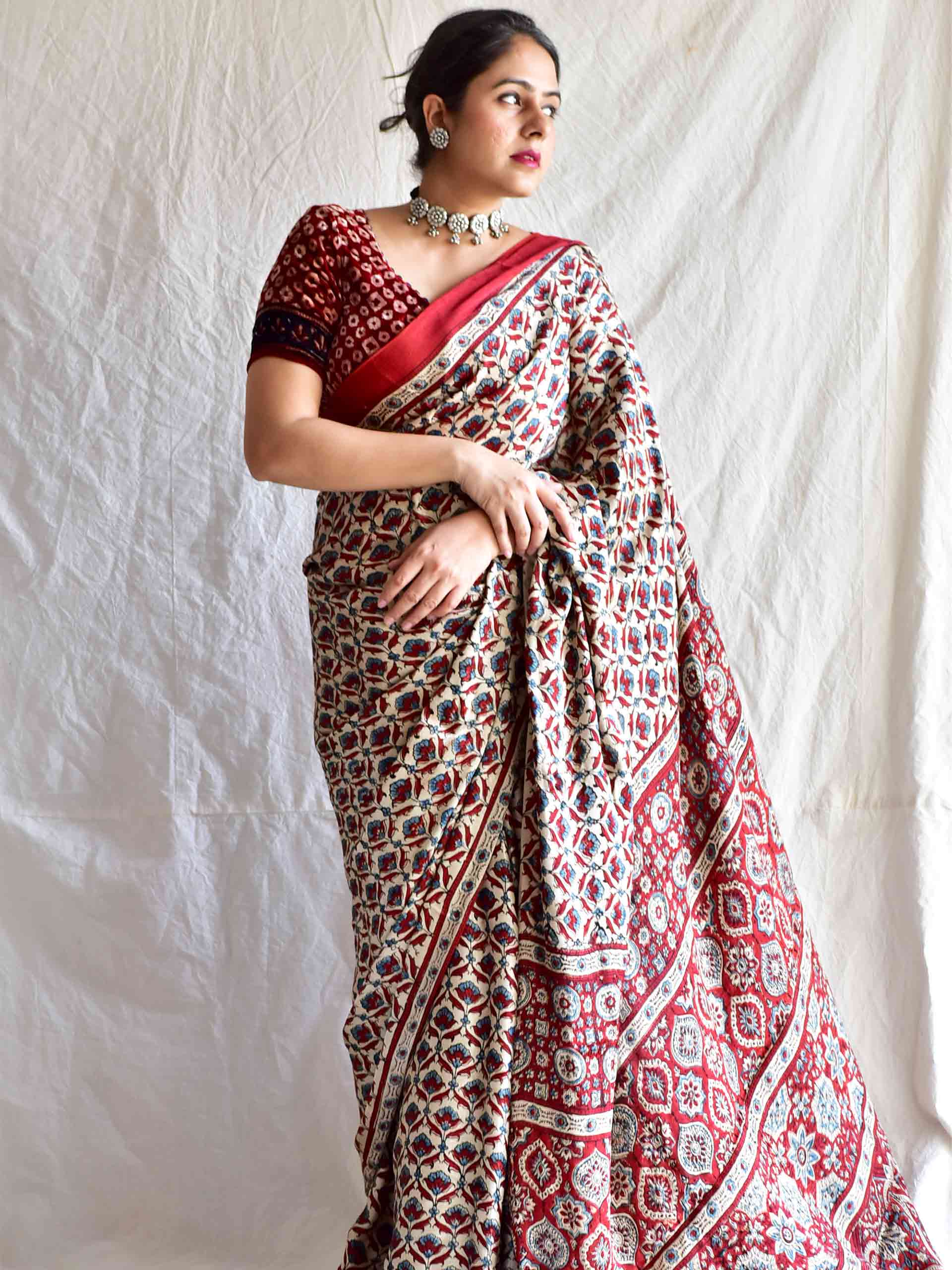 Carols - Ajrakh Modal silk saree