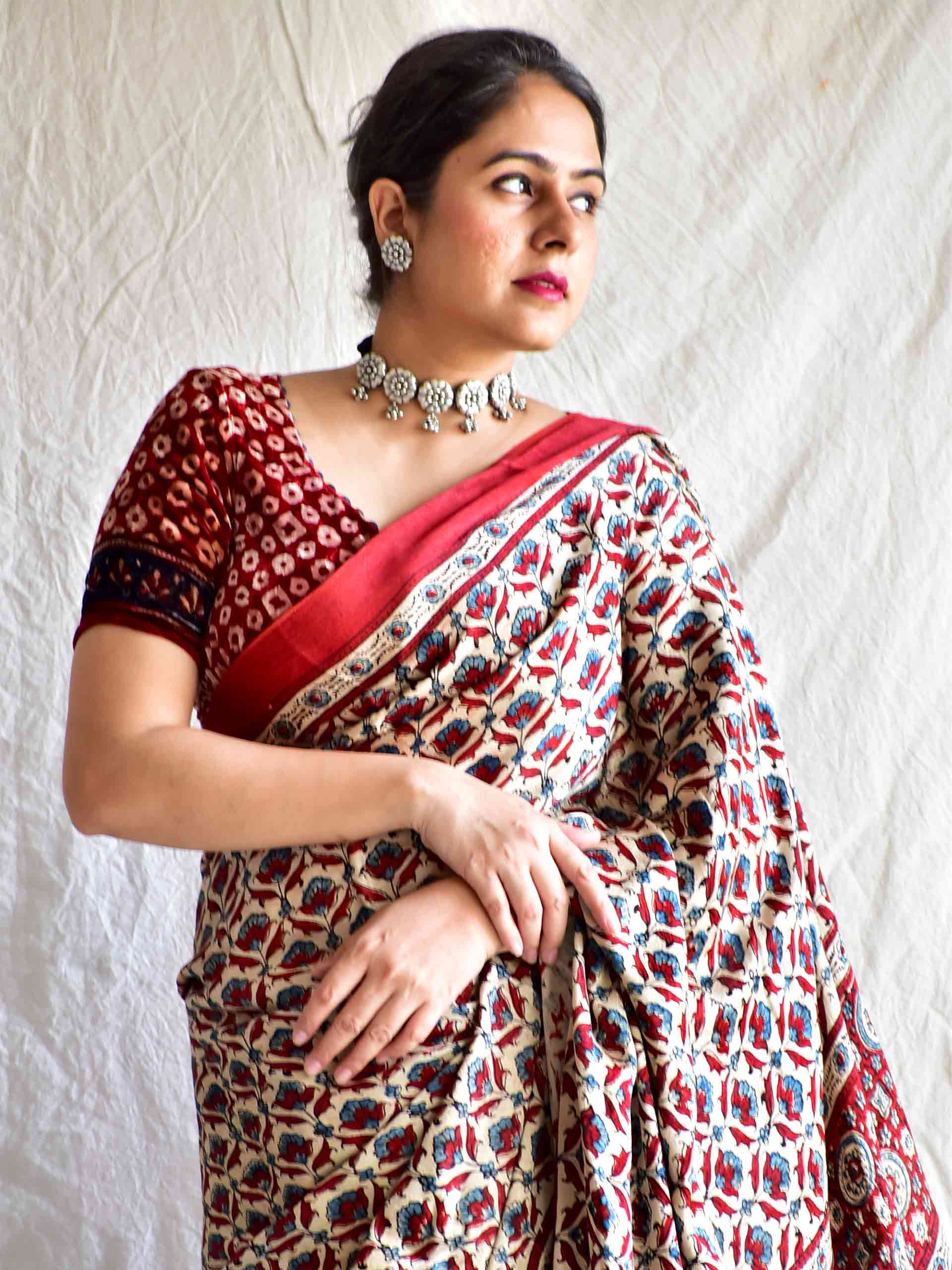 Carols - Ajrakh Modal silk saree