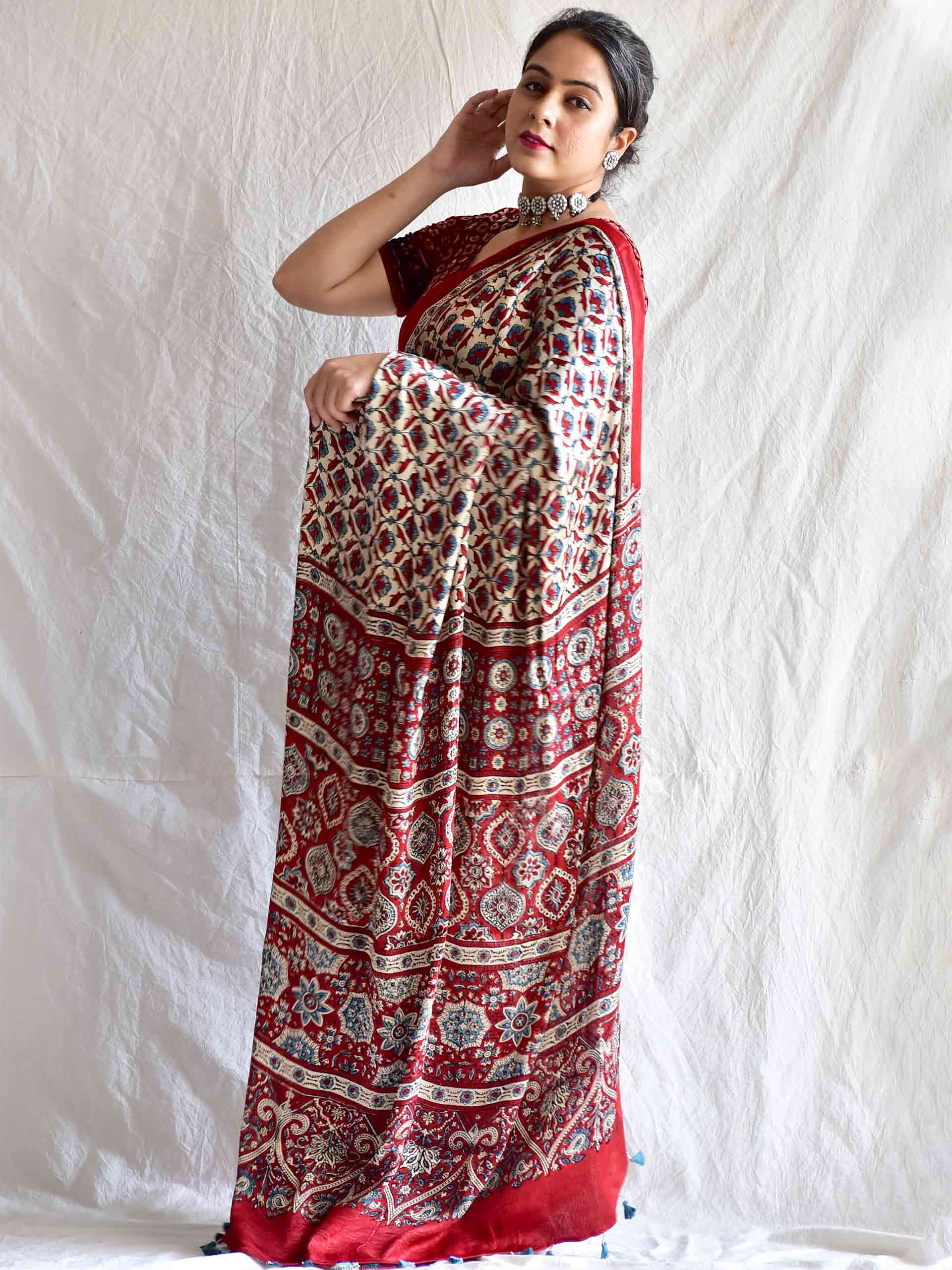 Carols - Ajrakh Modal silk saree