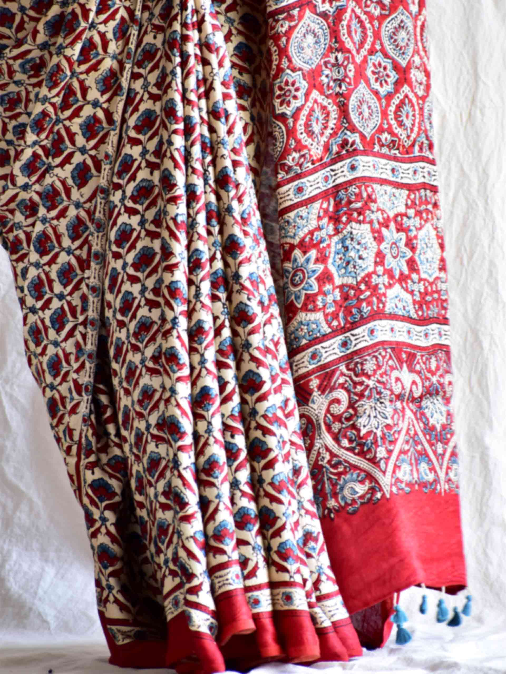 Carols - Ajrakh Modal silk saree