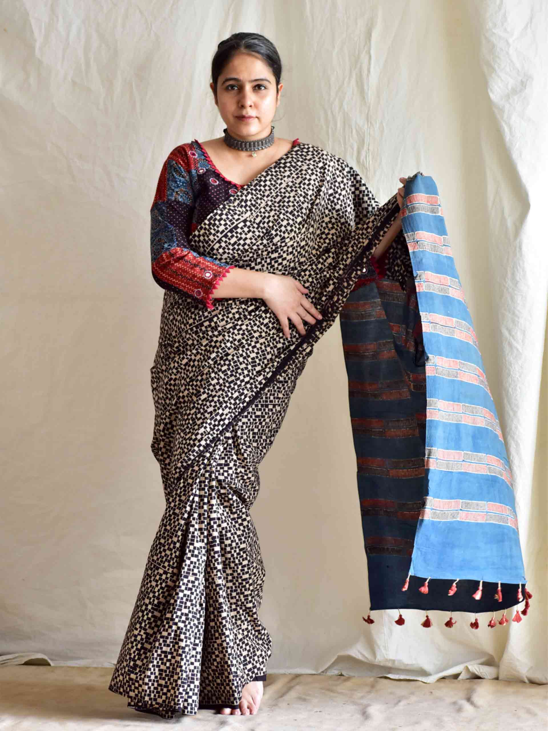 Wall of love - Ajrakh mul cotton saree