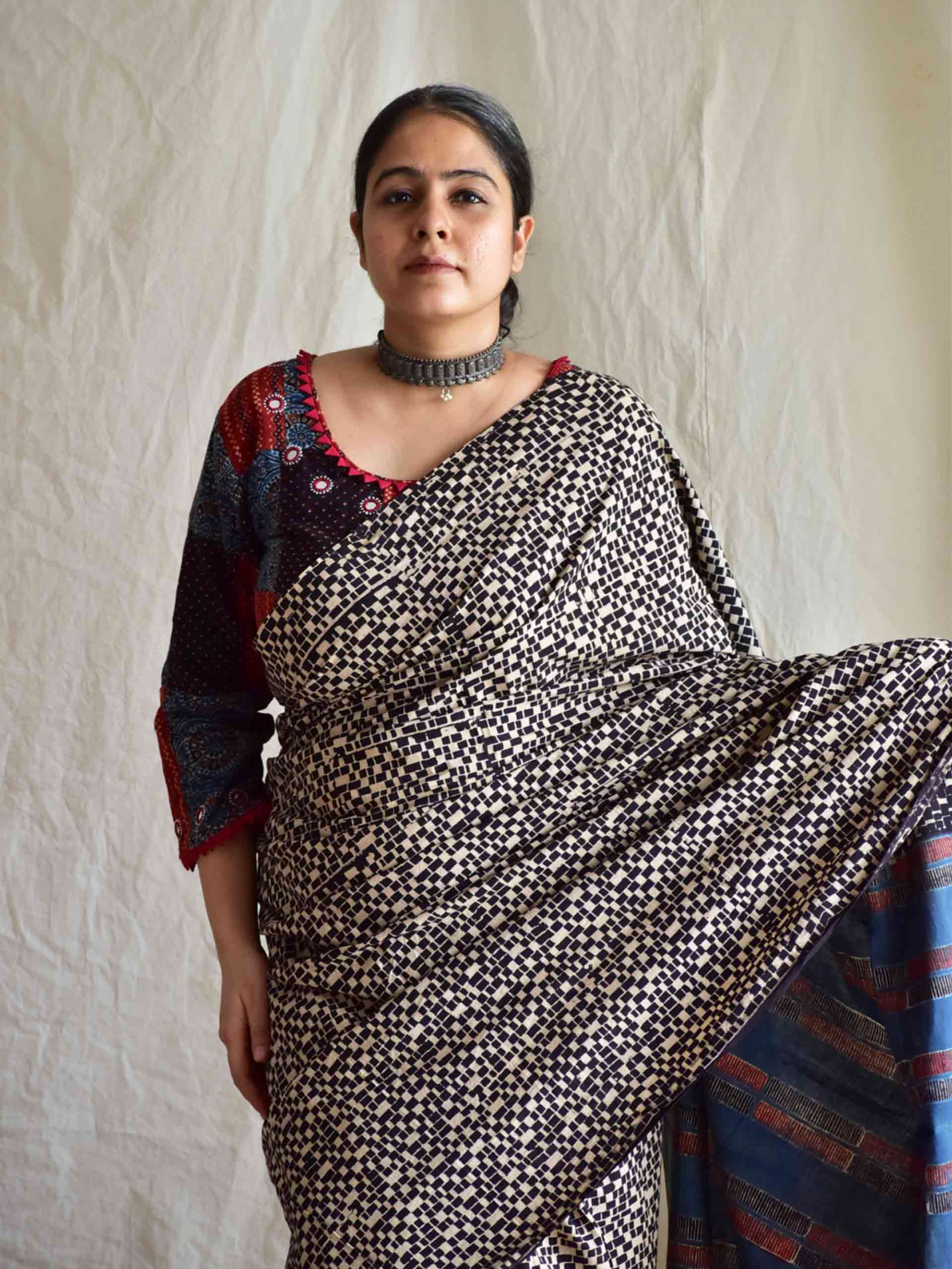 Wall of love - Ajrakh mul cotton saree