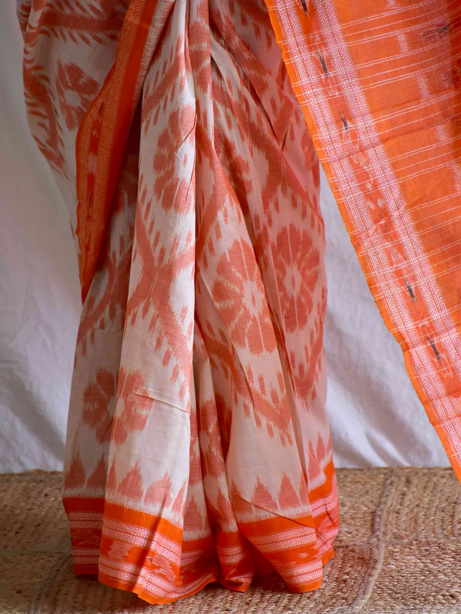 Tangerine - Handwoven ikat saree