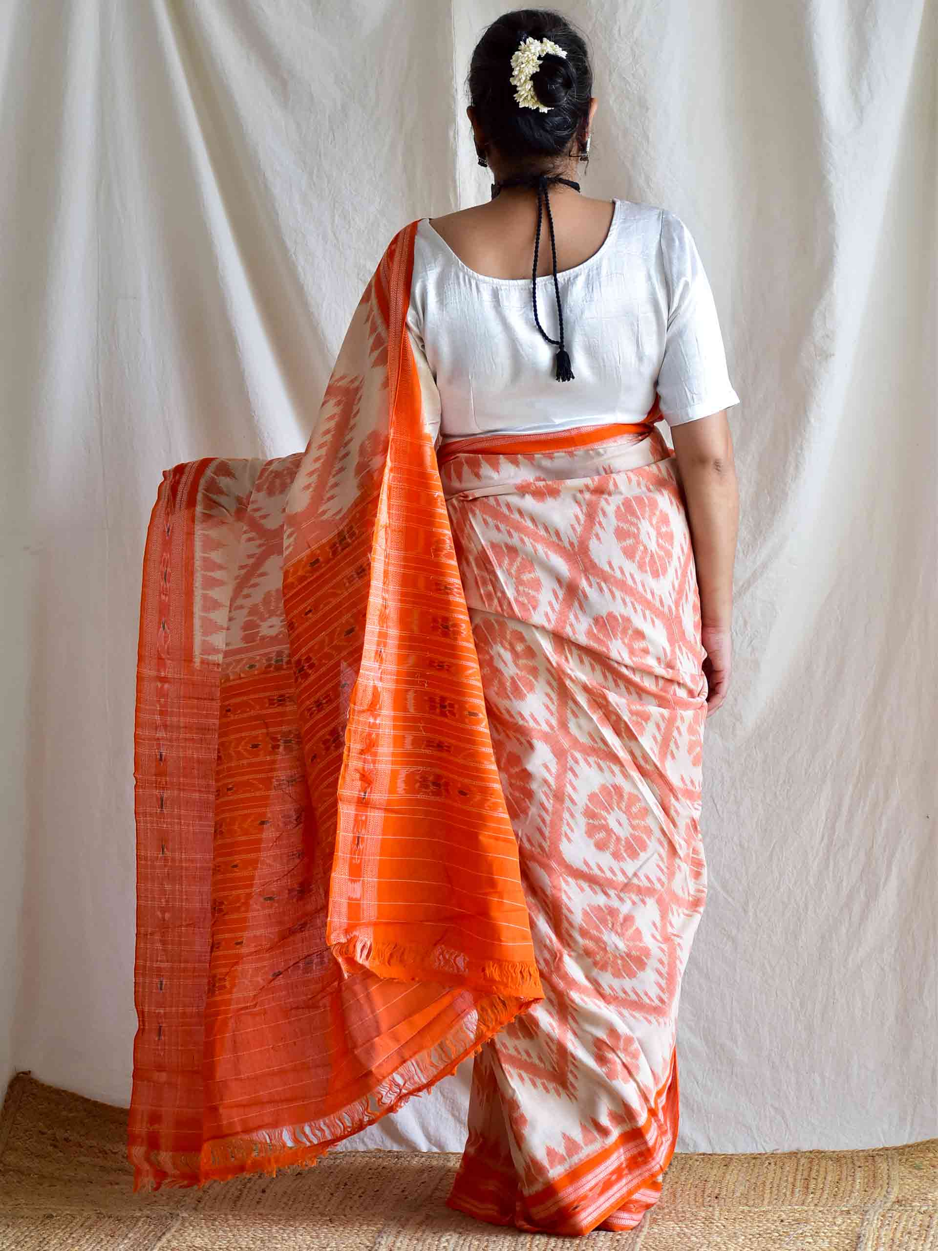 Tangerine - Handwoven ikat saree