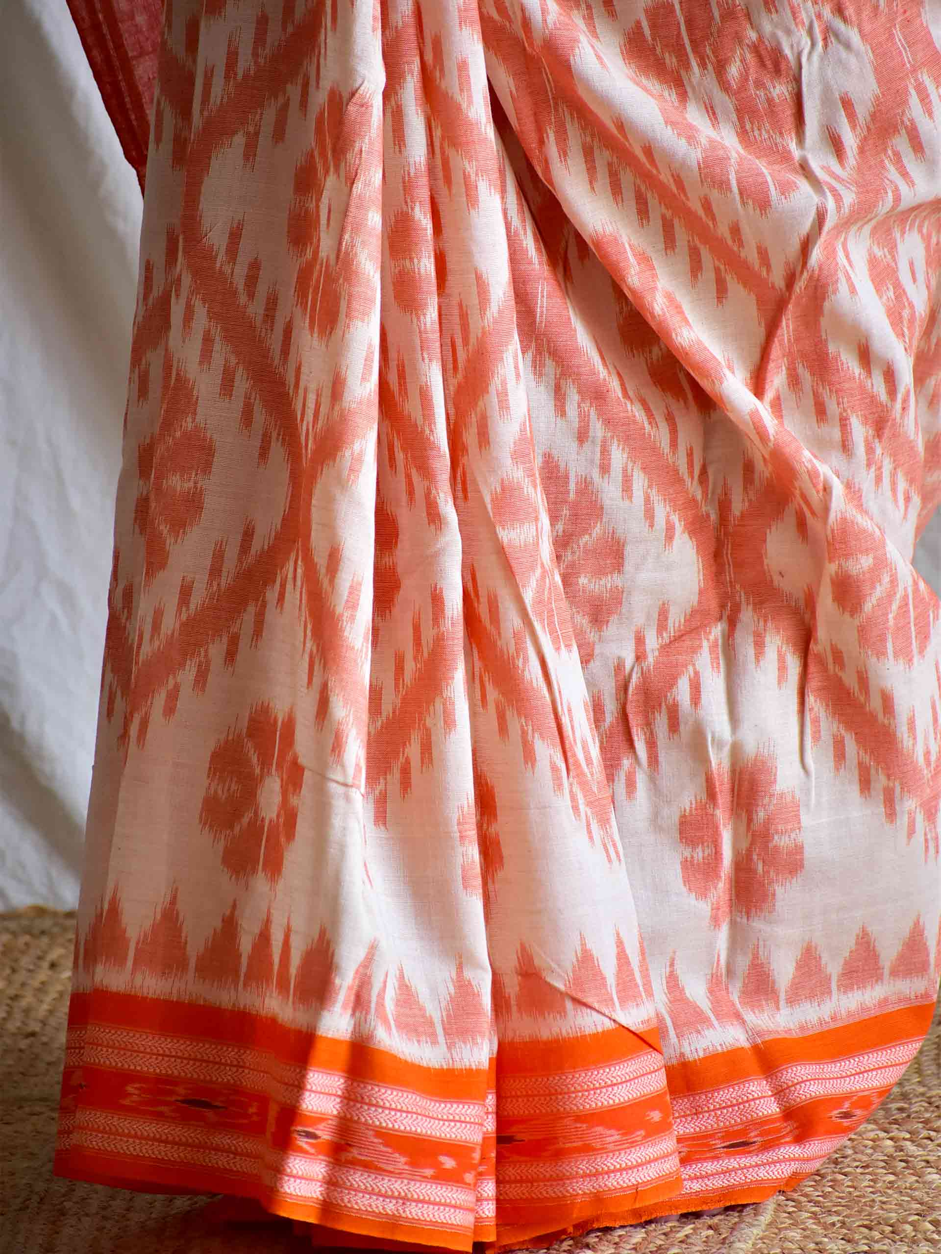 Tangerine - Handwoven ikat saree