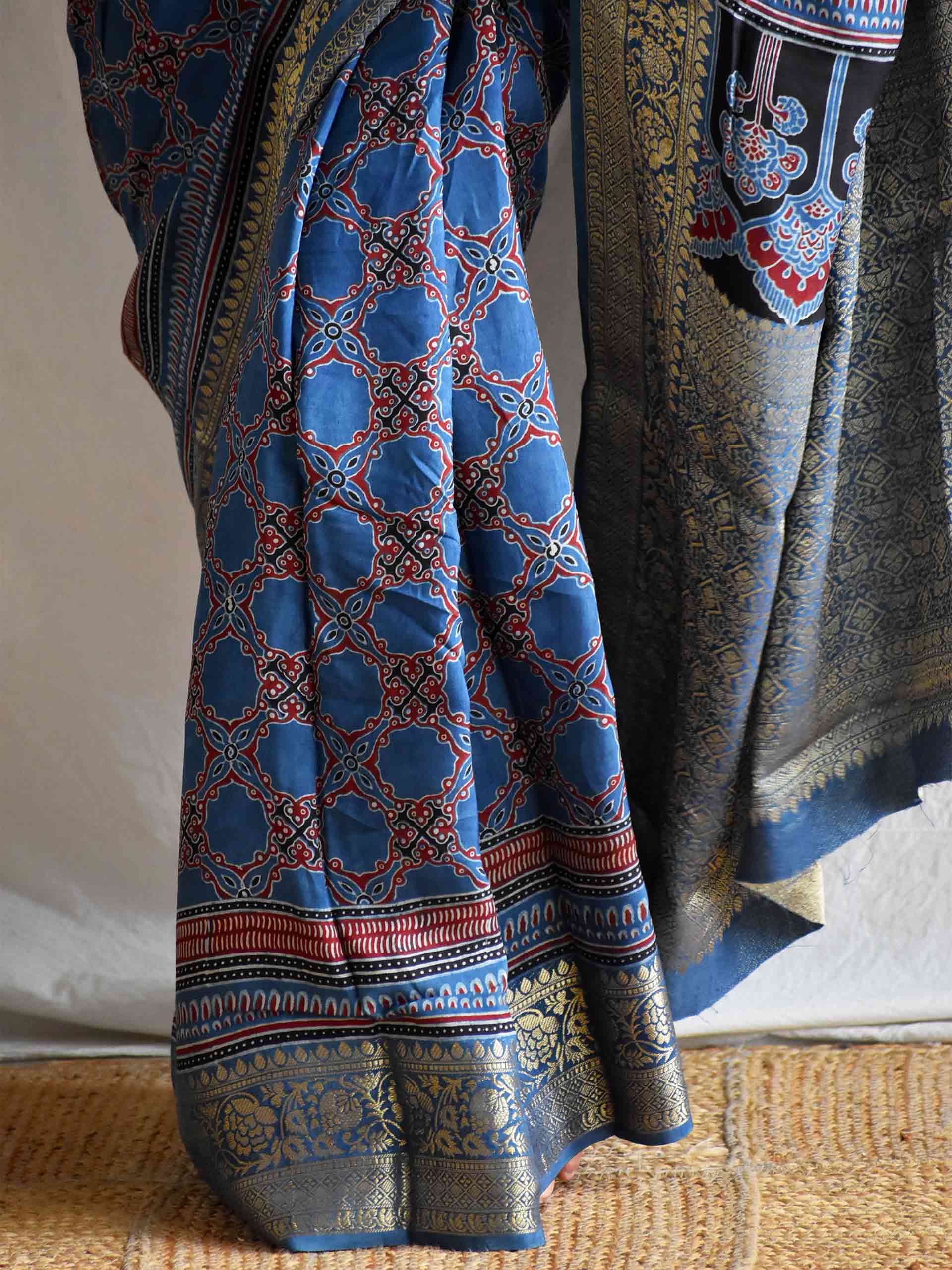 rehnuma - Ajrakh Dola silk zari pallu saree