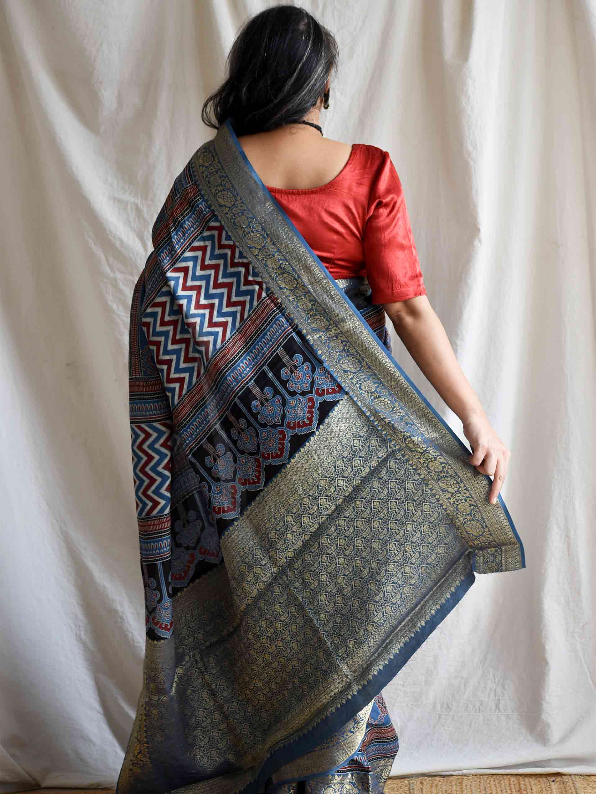 rehnuma - Ajrakh Dola silk zari pallu saree