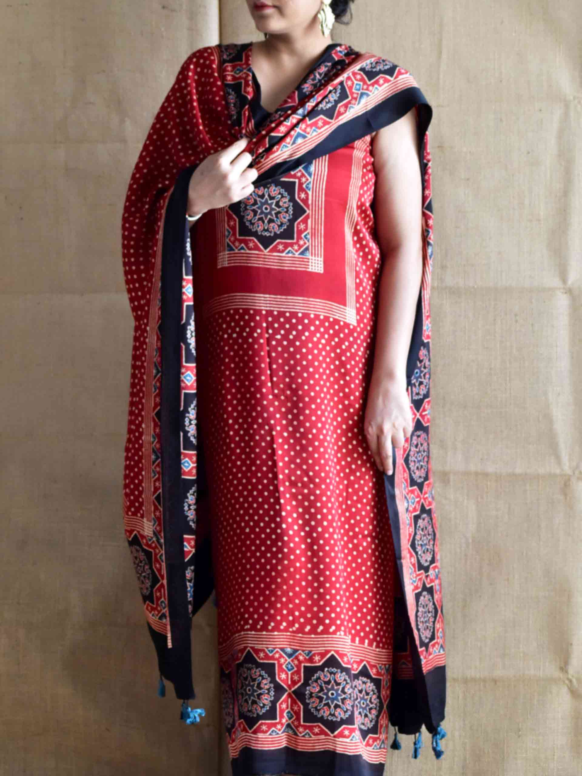 Laal Sitara Ajrakh Modal silk 2 pc suit set