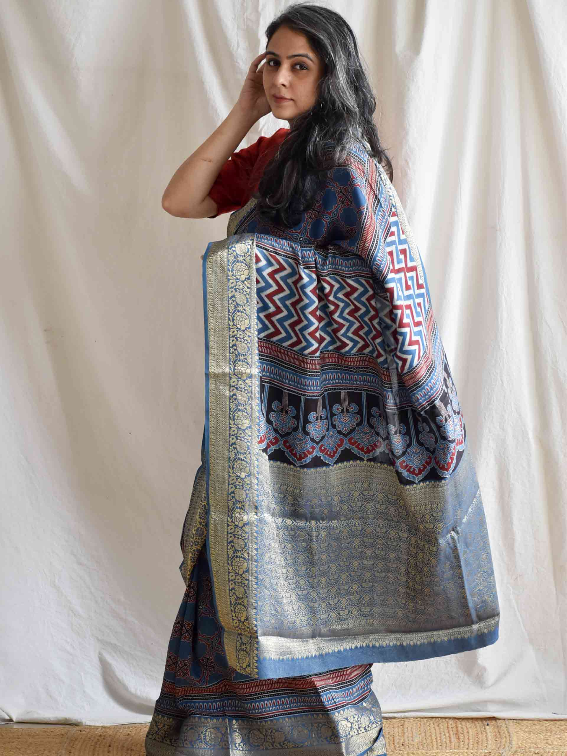 rehnuma - Ajrakh Dola silk zari pallu saree