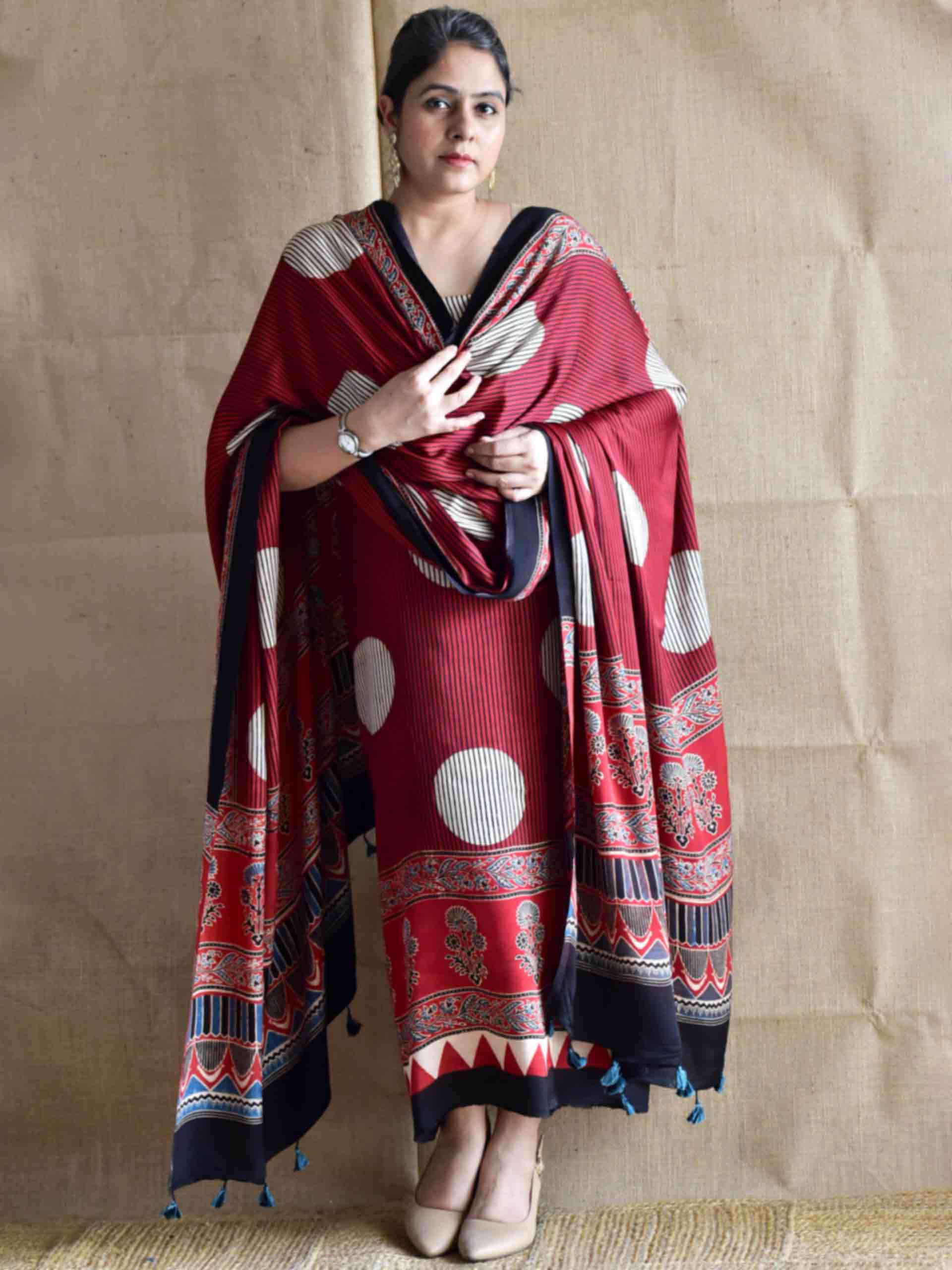 Chaand Ajrakh Modal silk 2 pc suit set